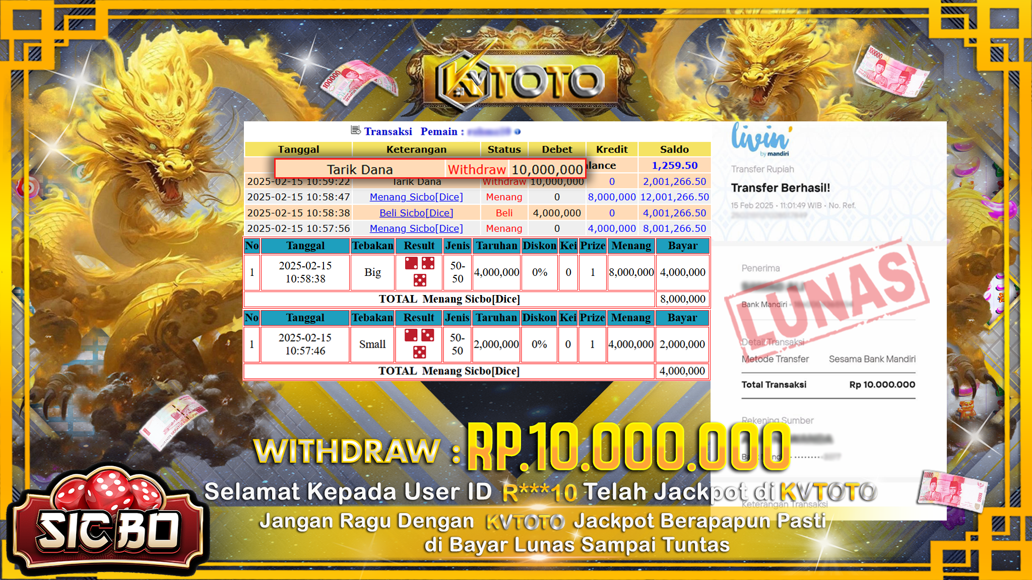 ✨ JACKPOT Di SICBO ✨