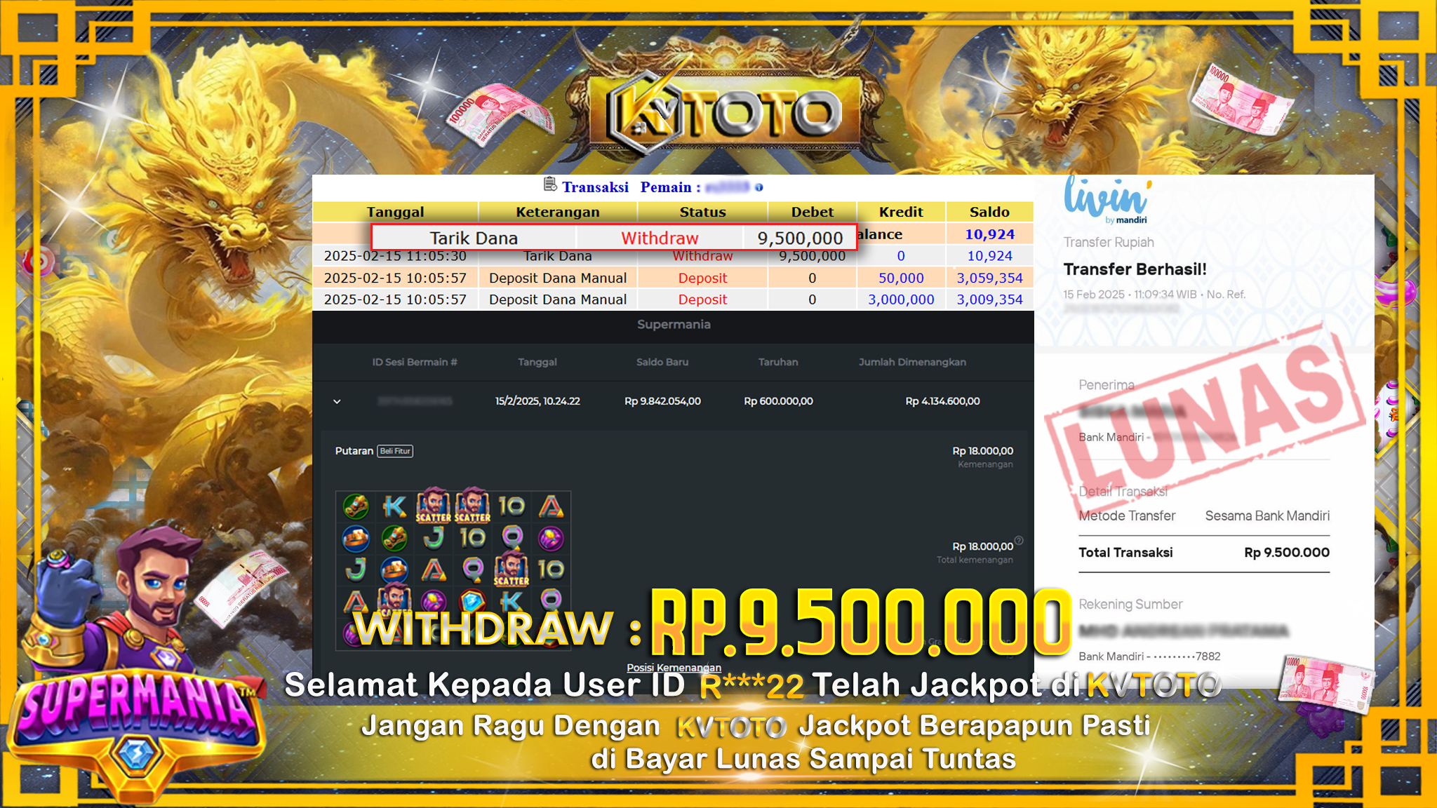 ✨ JACKPOT Di SLOT SUPERMANIA ✨