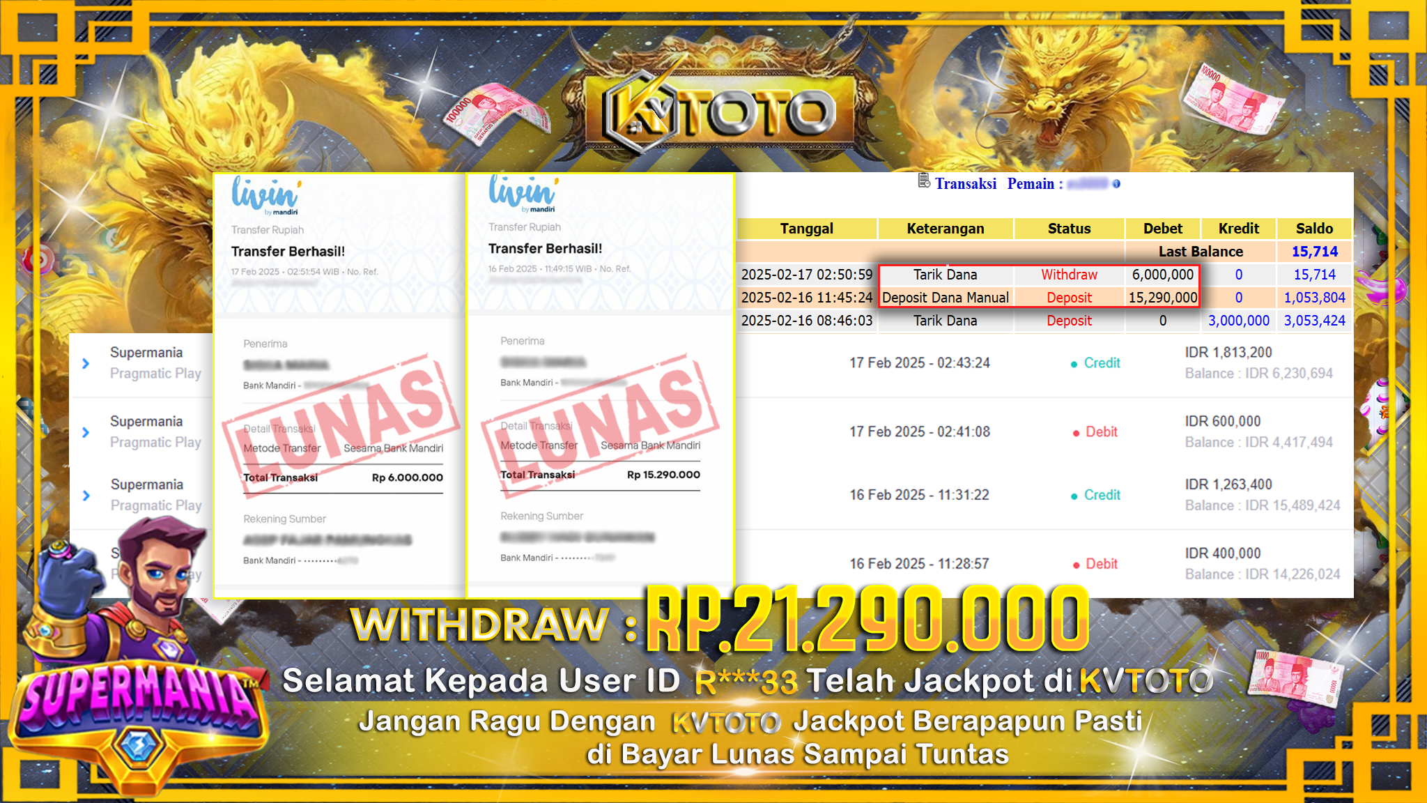 ✨ JACKPOT Di SLOT SUPERMANIA ✨