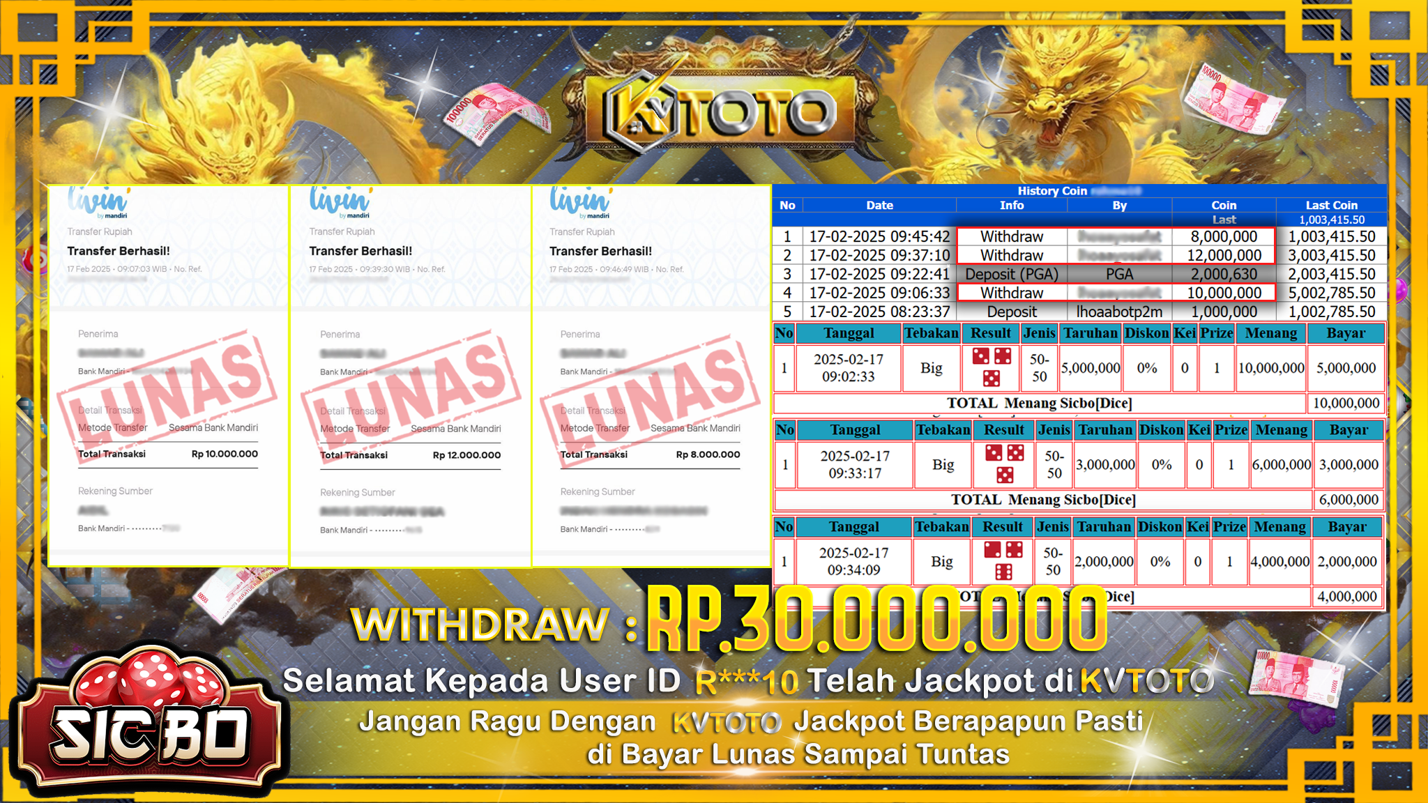 ✨ JACKPOT Di SICBO ✨