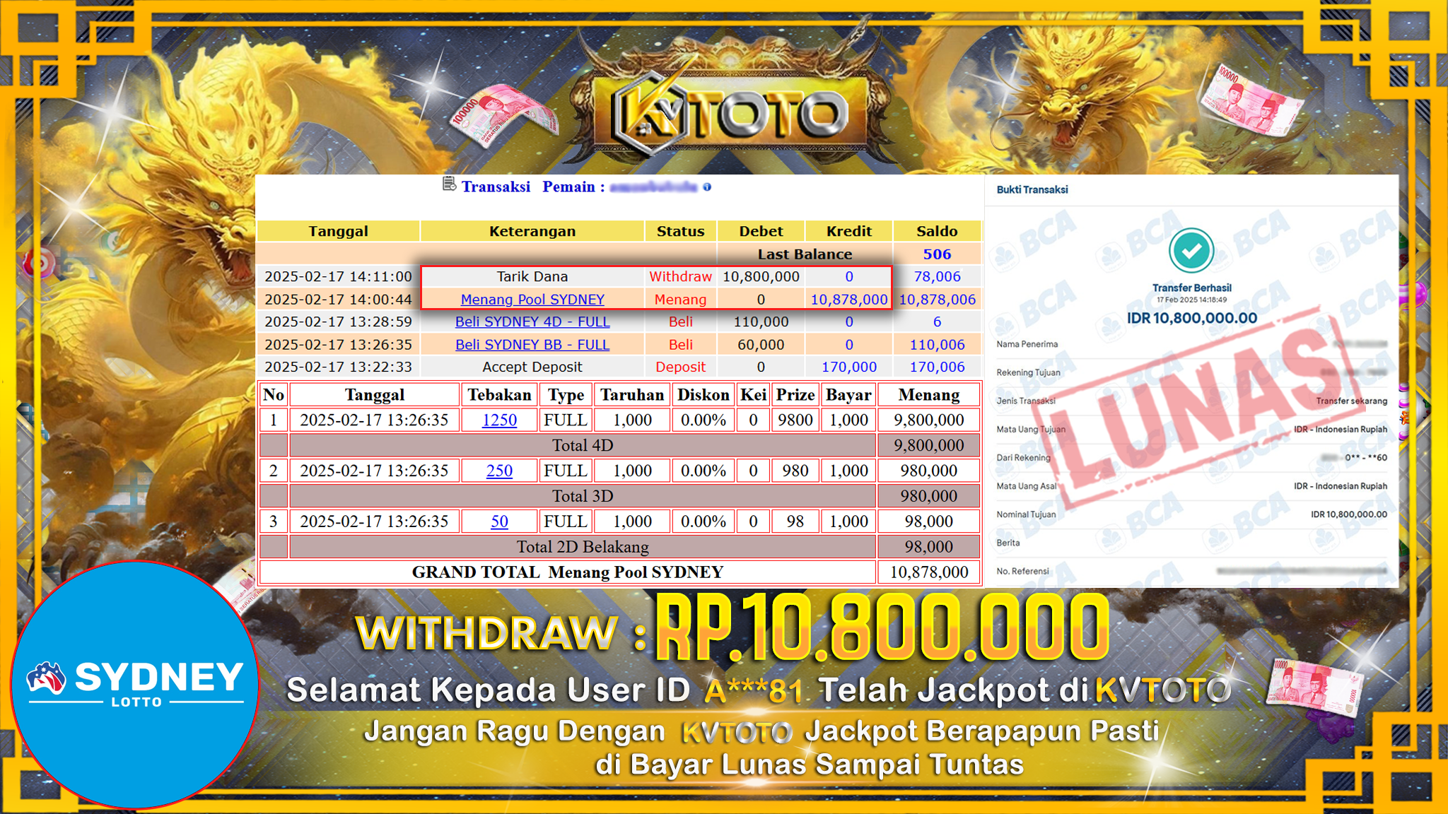 ✨ JACKPOT Di SYDNEY LOTTO ✨