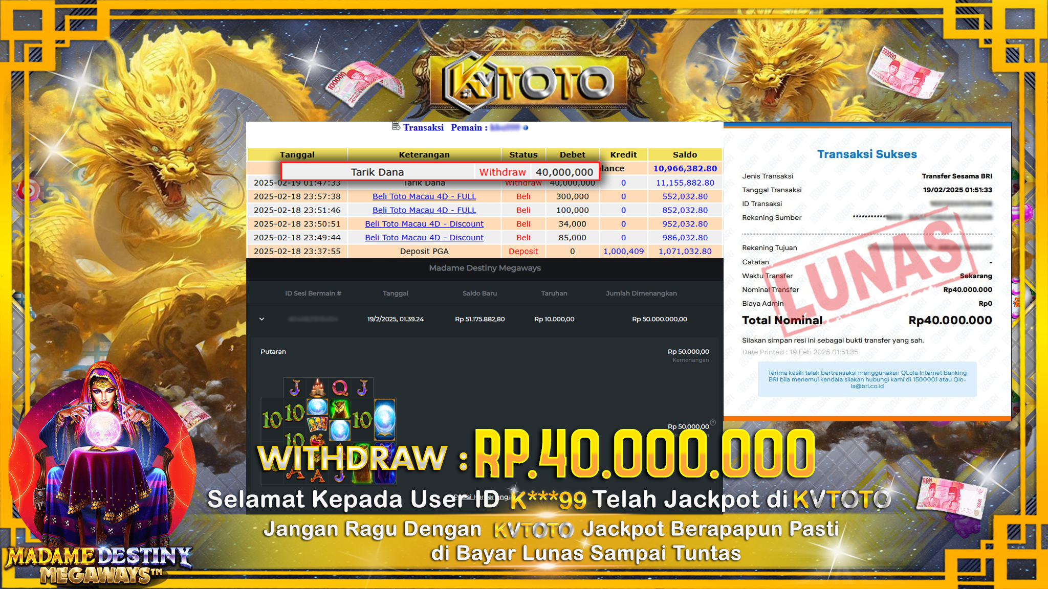 ✨ JACKPOT Di SLOT MADAME DESTINY MEGAWAYS ✨