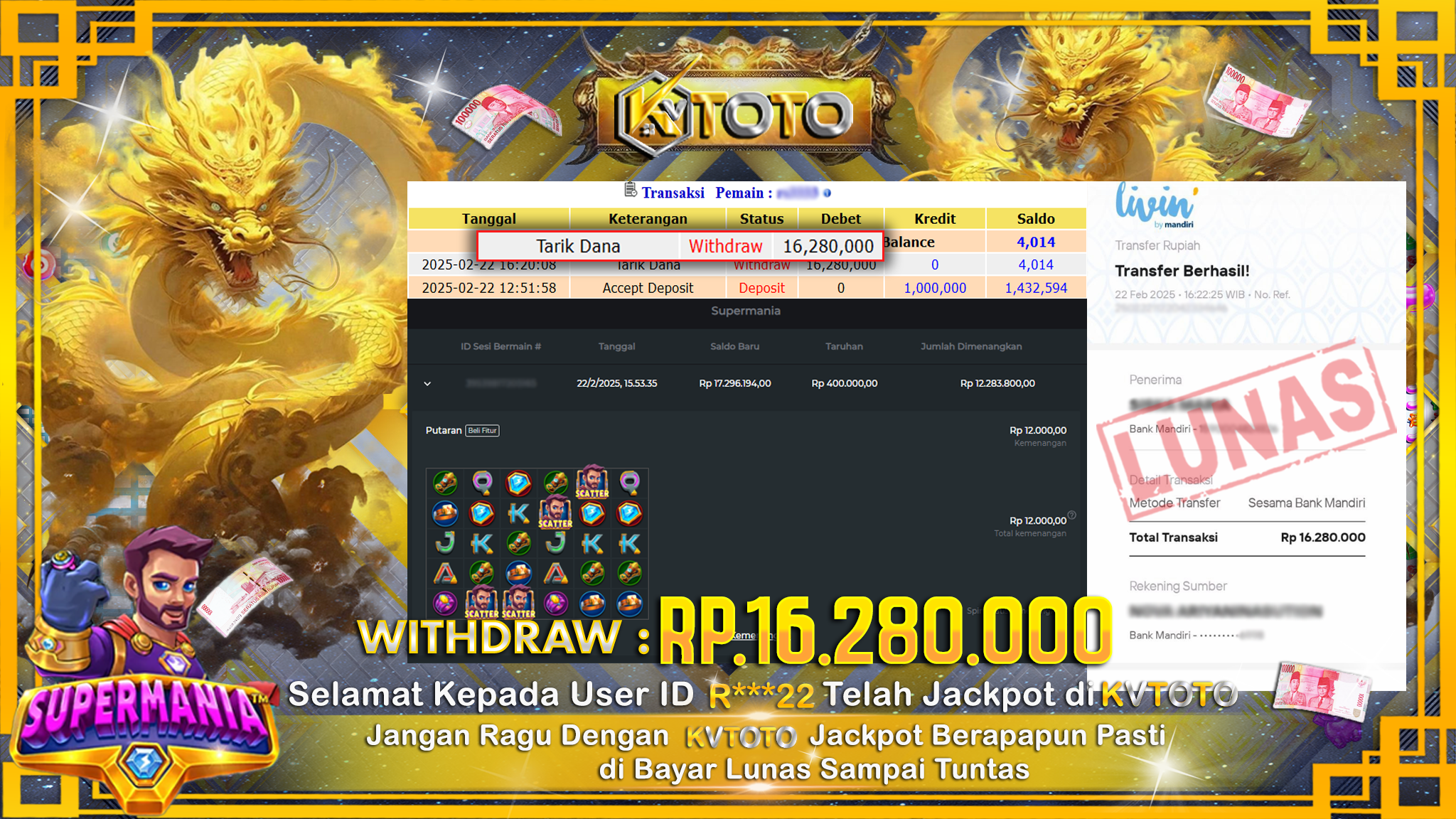 ✨ JACKPOT Di SLOT SUPERMANIA ✨