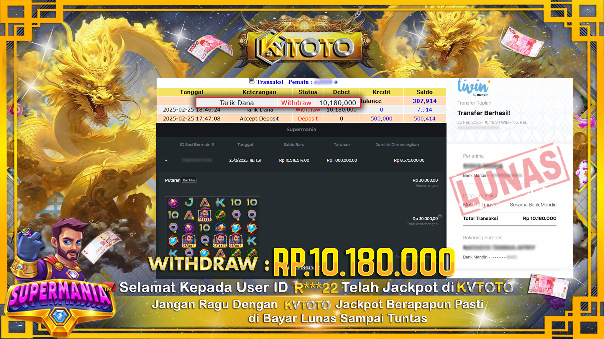 ✨ JACKPOT Di SLOT SUPERMANIA ✨