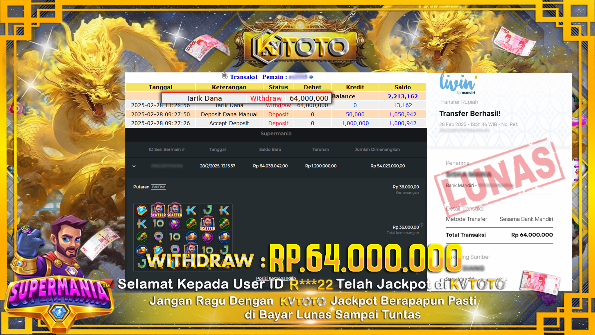 ✨ JACKPOT Di SLOT SUPERMANIA ✨