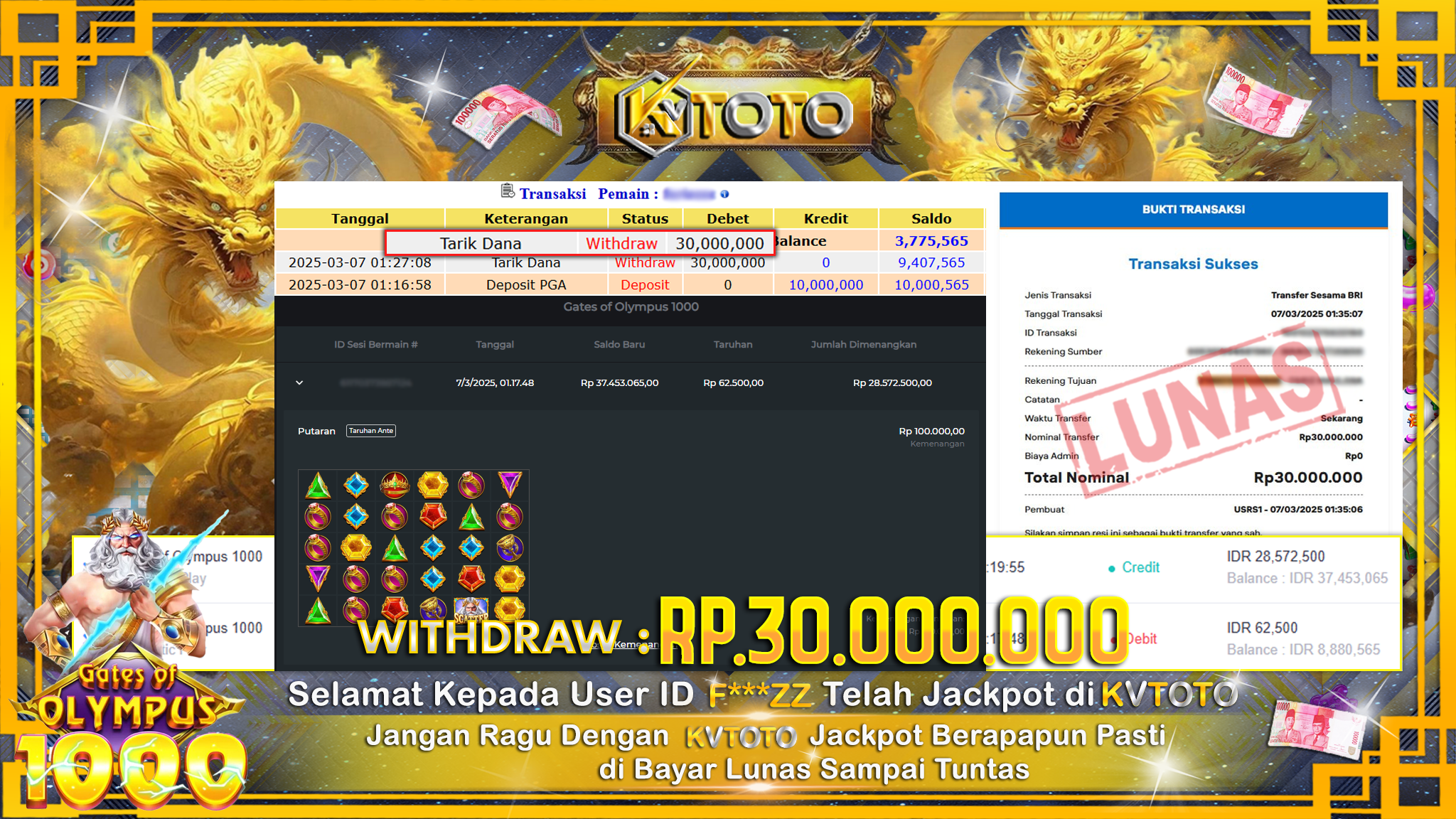 ✨ JACKPOT Di SLOT GATES OF OLYMPUS 1000  ✨