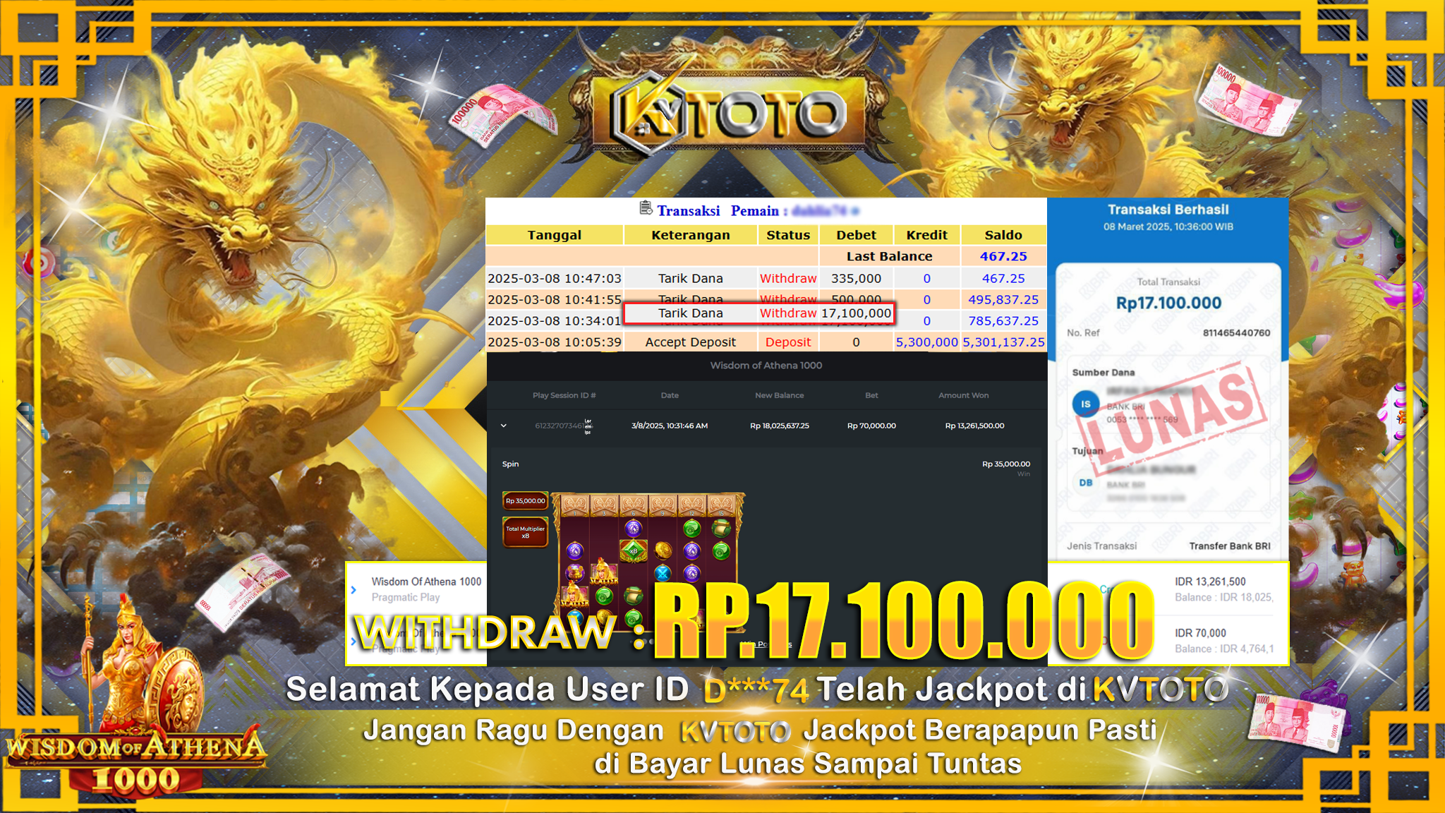 ✨ JACKPOT Di SLOT WISDOM OF ATHENA 1000  ✨