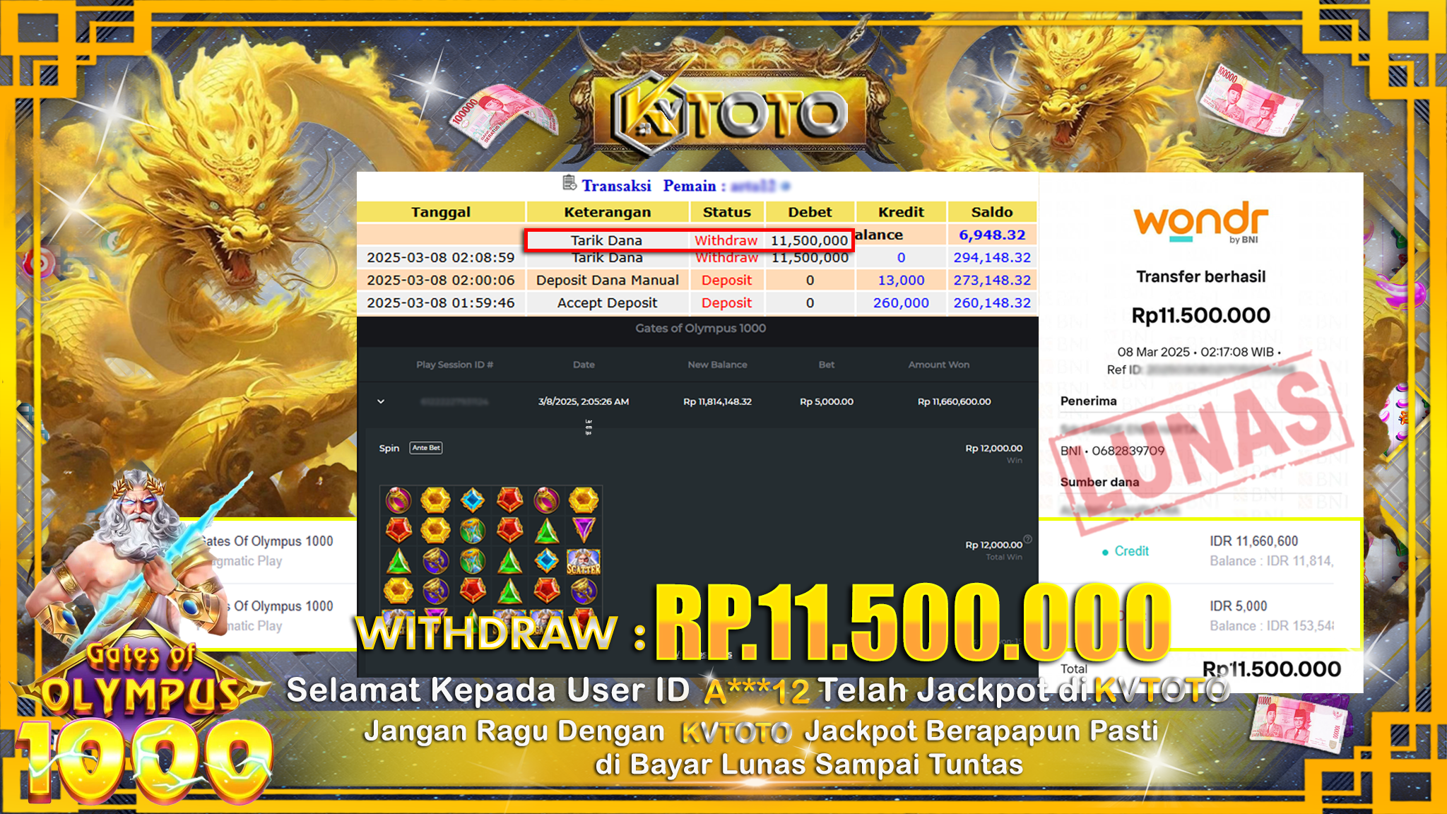 ✨ JACKPOT Di SLOT GATES OF OLYMPUS 1000  ✨