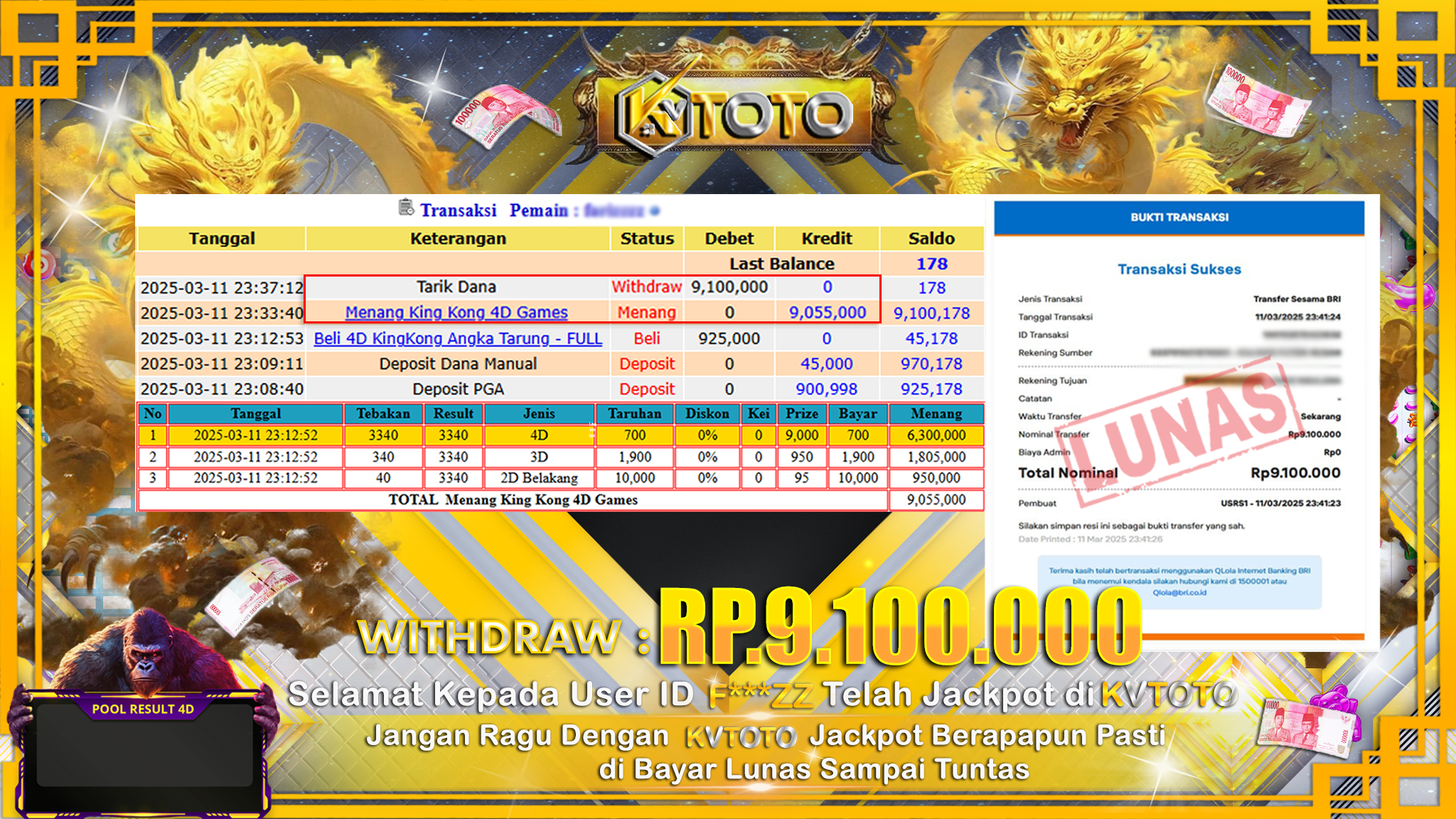 ✨ JACKPOT Di KING KONG 4D GAMES ✨