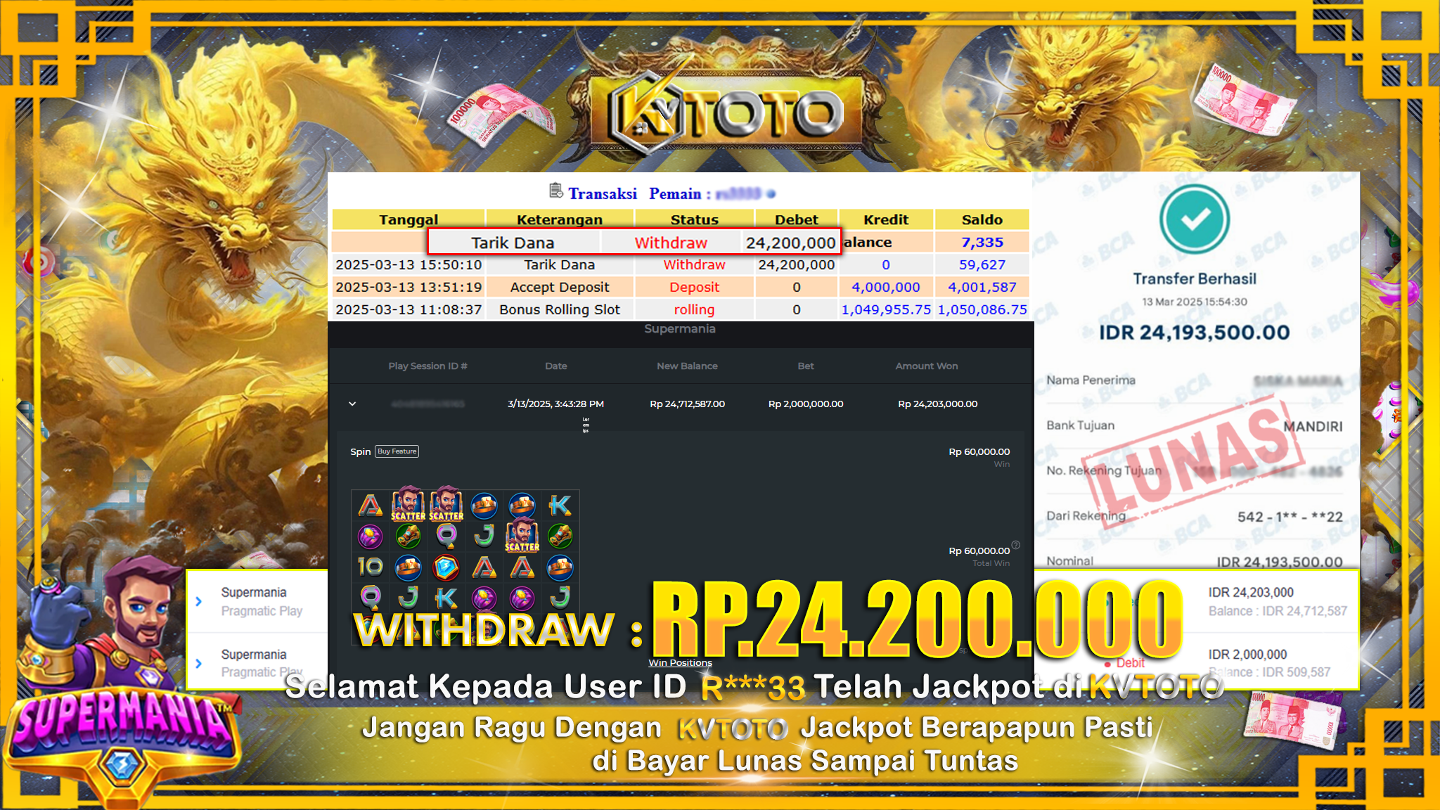 ✨ JACKPOT Di SLOT SUPERMANIA ✨
