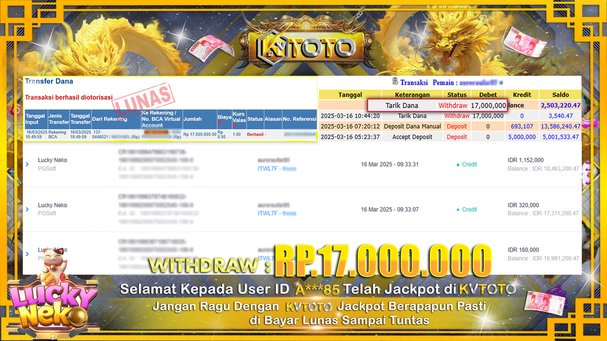 ✨ JACKPOT Di SLOT LUCKY NEKO✨