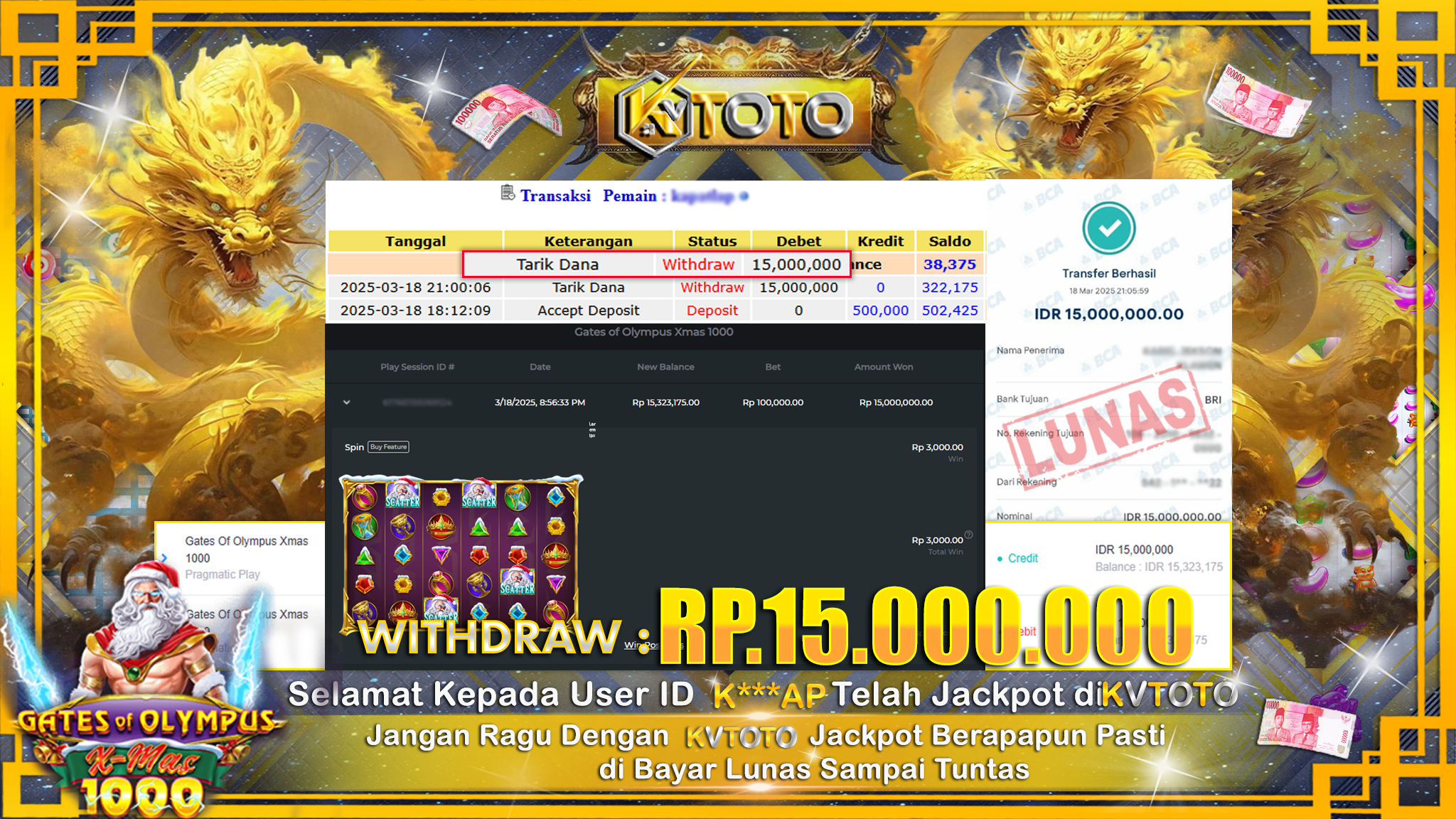 ✨ JACKPOT Di SLOT GATES OF OLYMPUS XMAS 1000✨