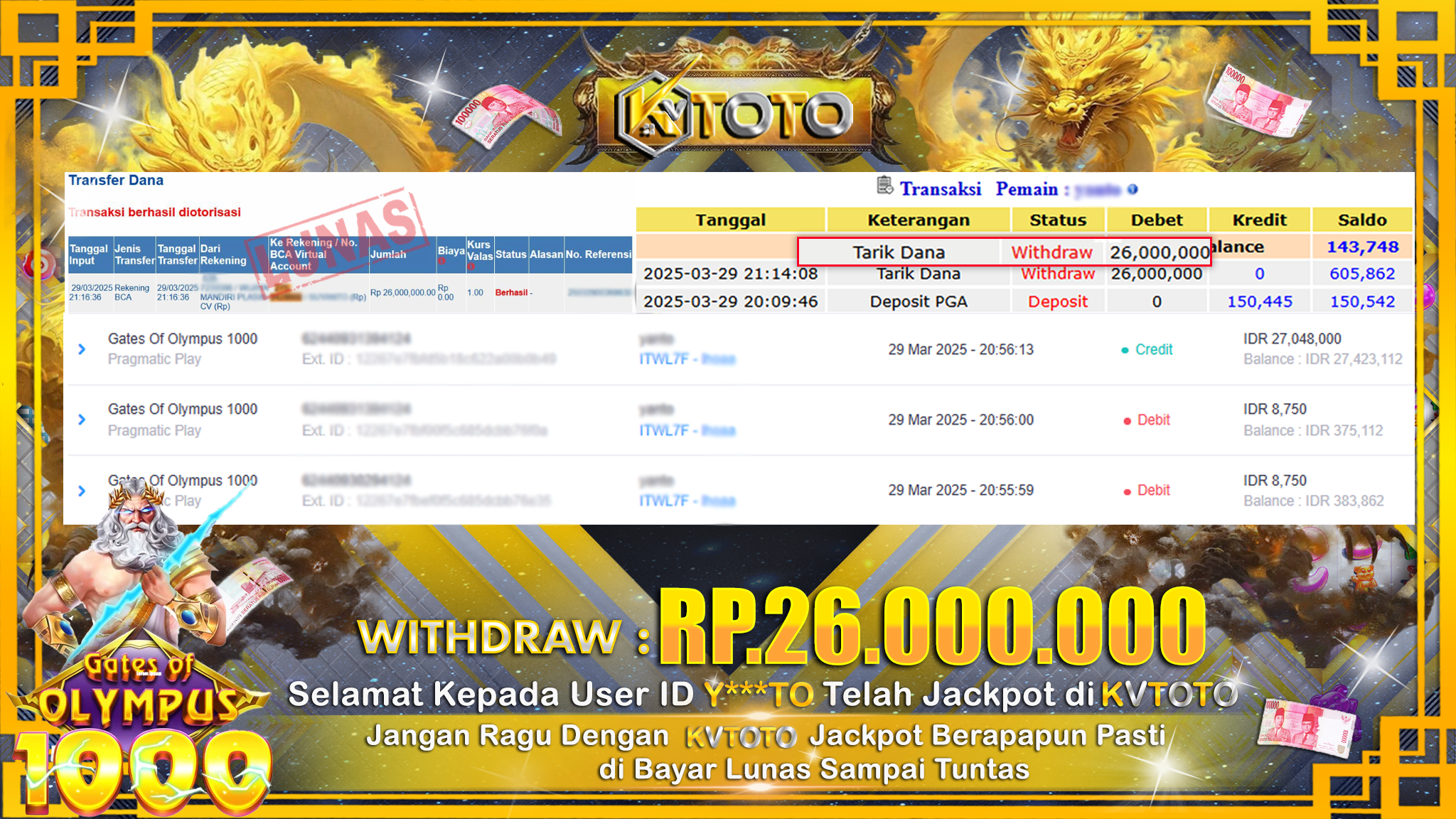 ✨ JACKPOT Di SLOT GATES OF OLYMPUS 1000 ✨