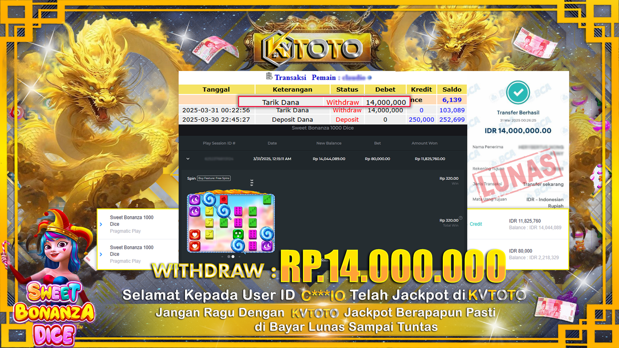 ✨ JACKPOT Di SLOT SWEET BONANZA 1000 DICE  ✨