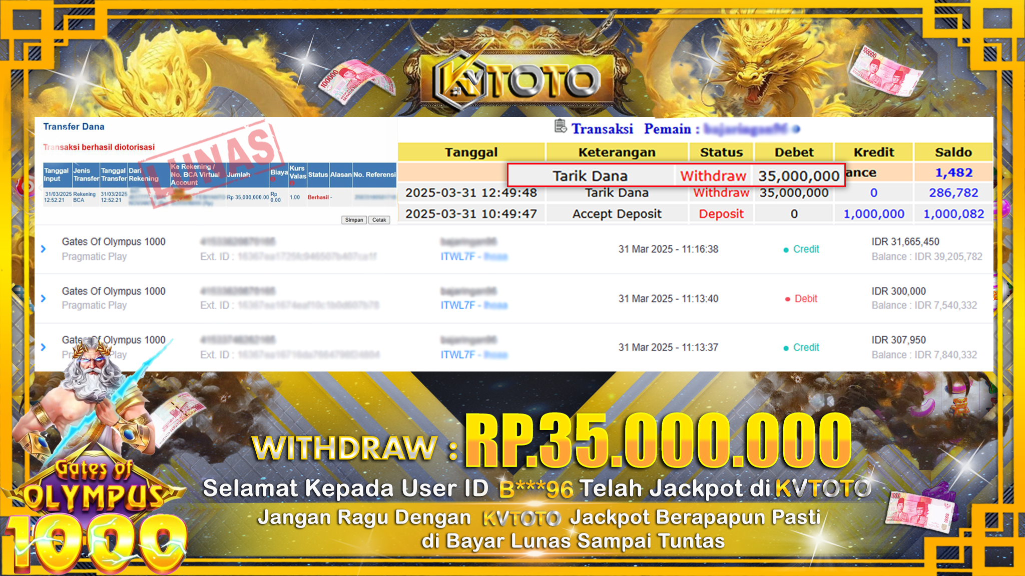 ✨ JACKPOT Di SLOT GATES OF OLYMPUS 1000 ✨