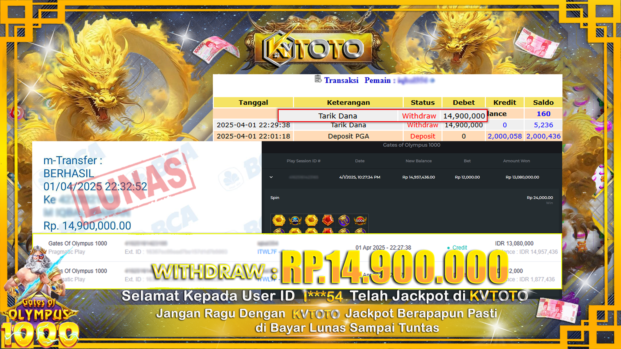 ✨ JACKPOT Di SLOT GATES OF OLYMPUS 1000 ✨