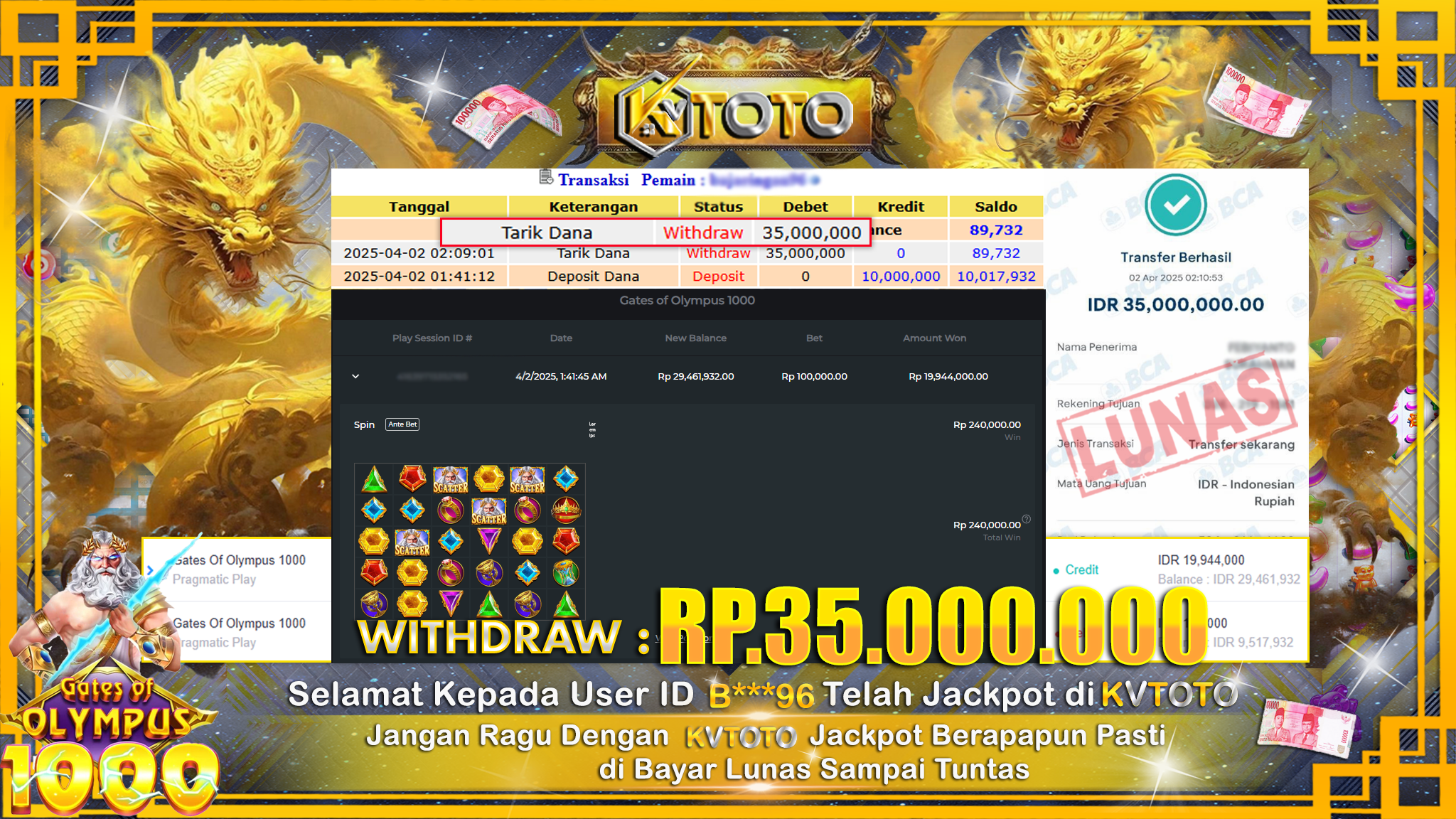 ✨ JACKPOT Di SLOT GATES OF OLYMPUS 1000 ✨