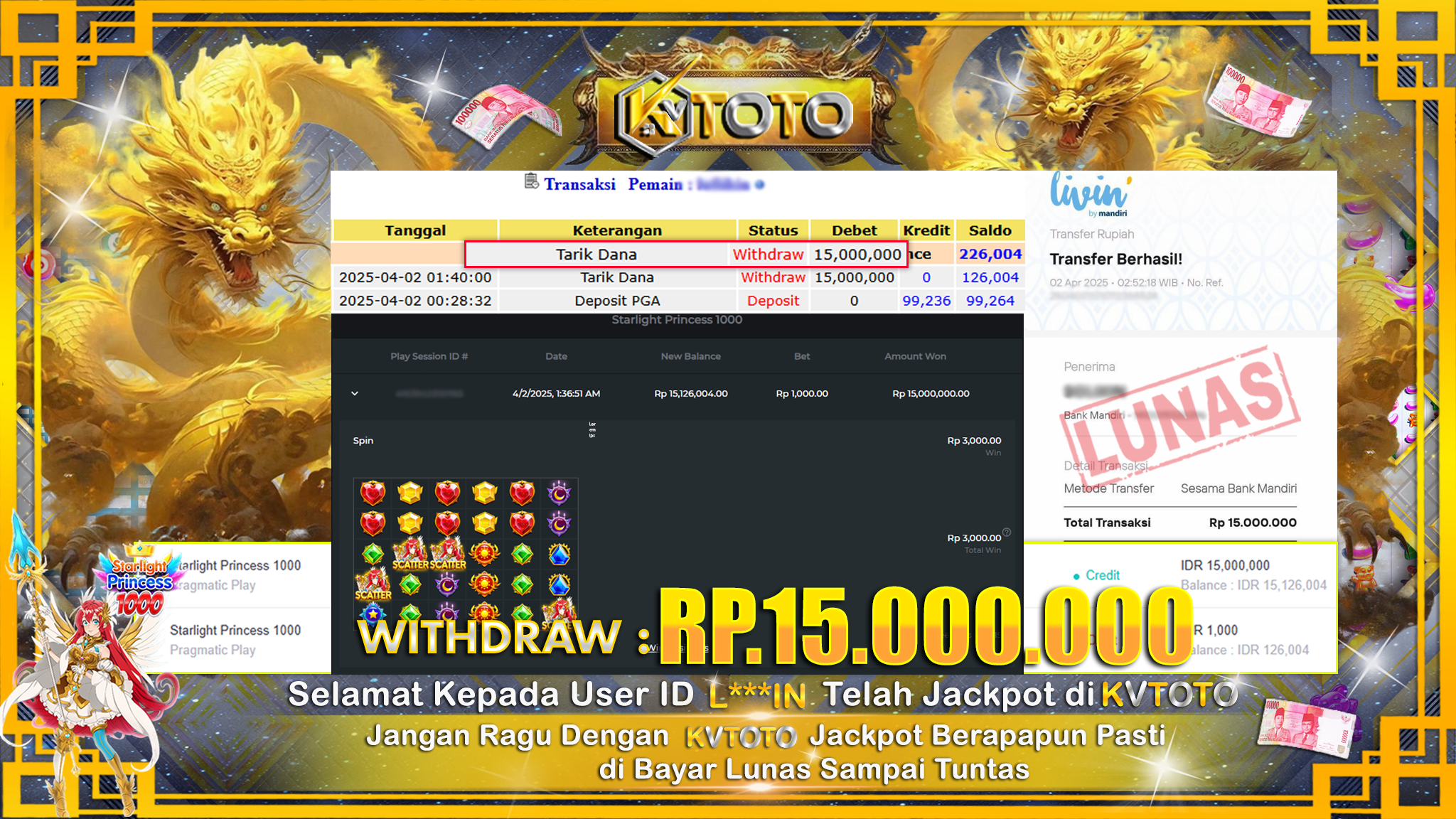 ✨ JACKPOT Di SLOT STARLIGHT PRINCESS 1000  ✨