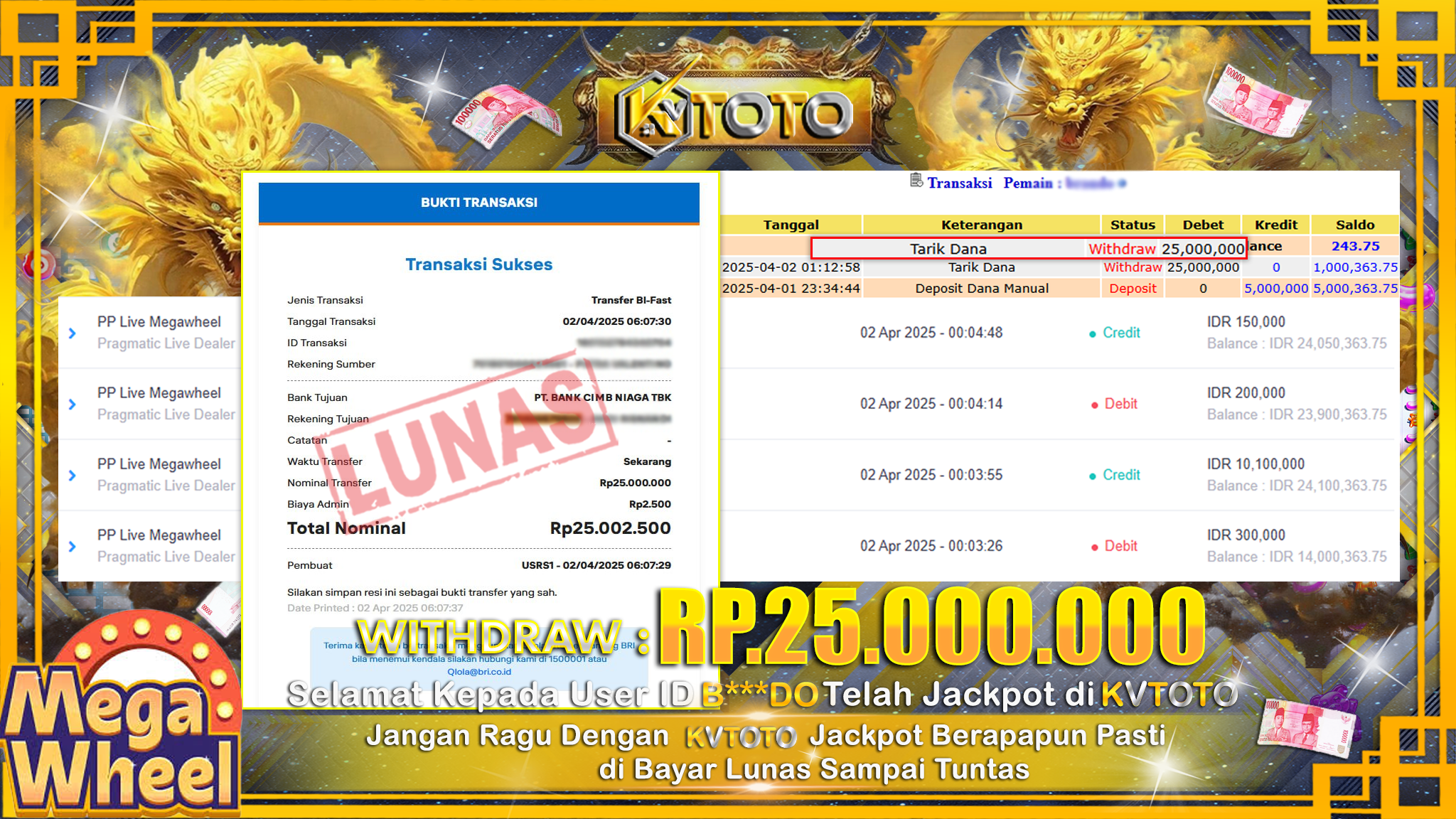✨ JACKPOT Di SLOT MEGA WHEEL  ✨