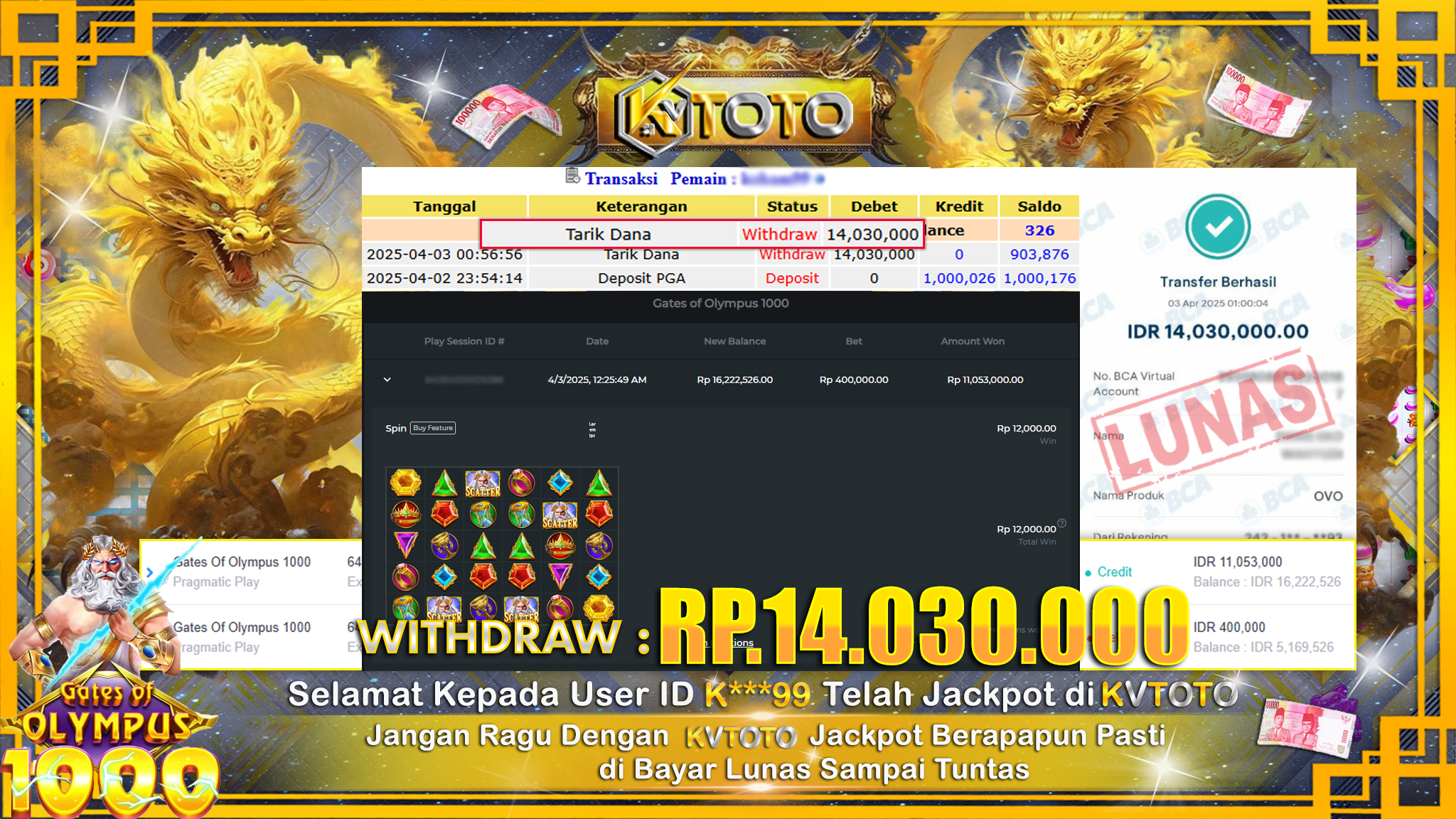 ✨ JACKPOT Di SLOT GATES OF OLYMPUS 1000 ✨