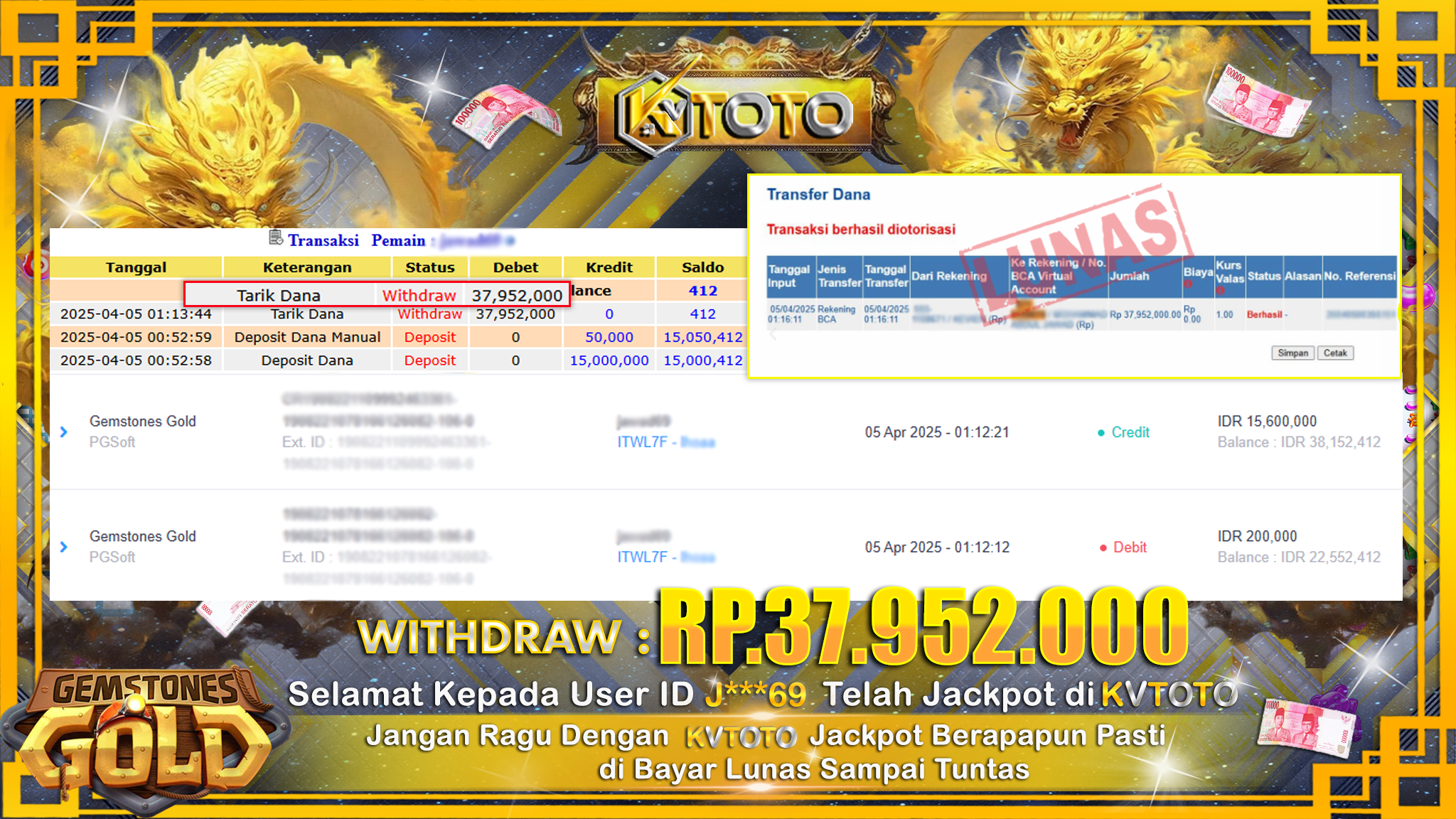 ✨ JACKPOT Di SLOT GEMSTONES GOLD  ✨