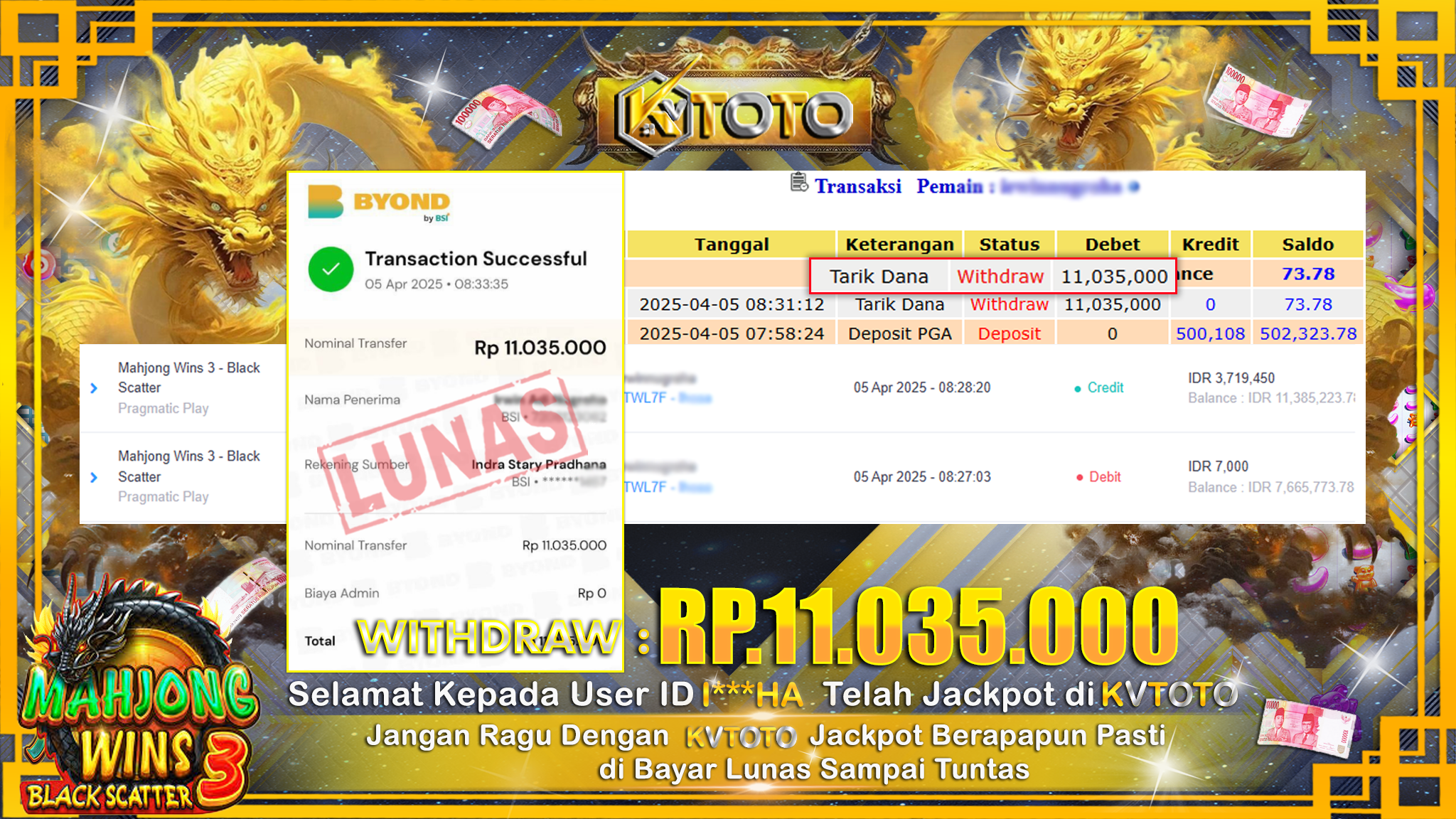 ✨ JACKPOT Di SLOT MAHJONG WINS 3 - BLACK SCATTER  ✨