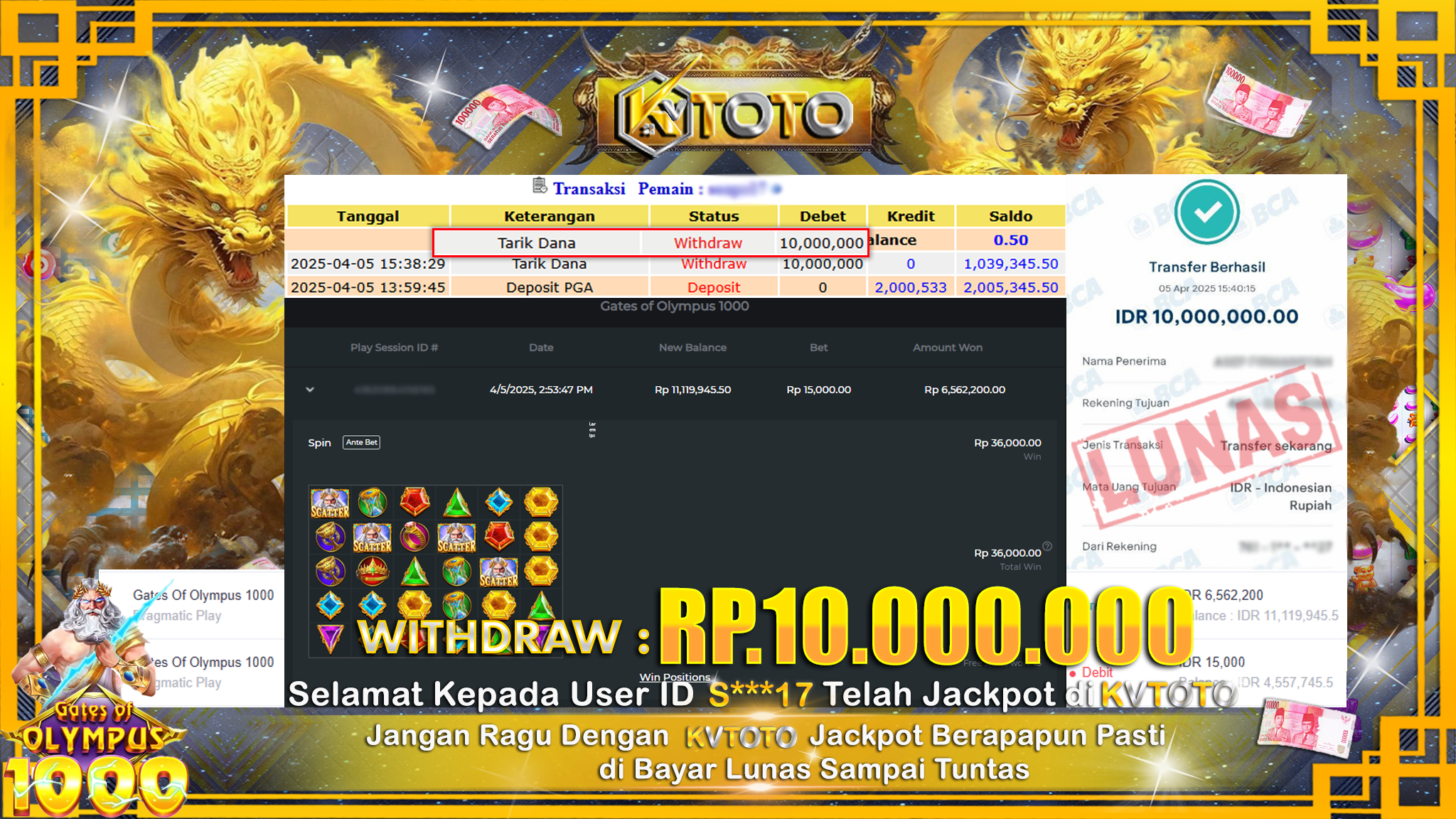 ✨ JACKPOT Di SLOT GATES OF OLYMPUS 1000 ✨