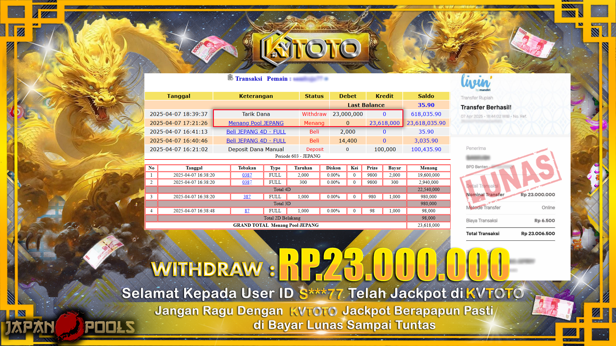 ✨ JACKPOT Di JAPAN POOLS✨