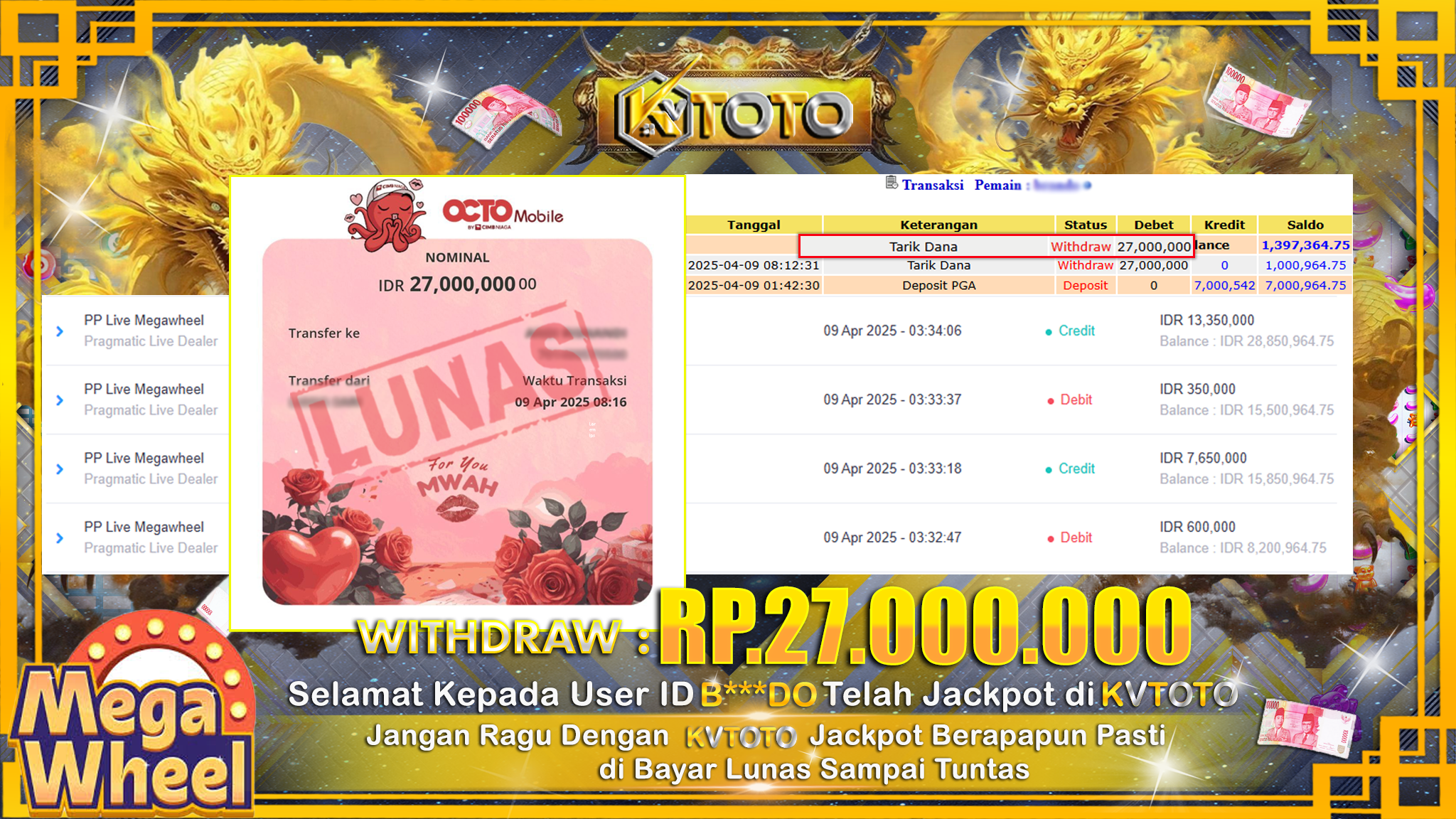 ✨ JACKPOT Di SLOT MEGA WHEEL  ✨
