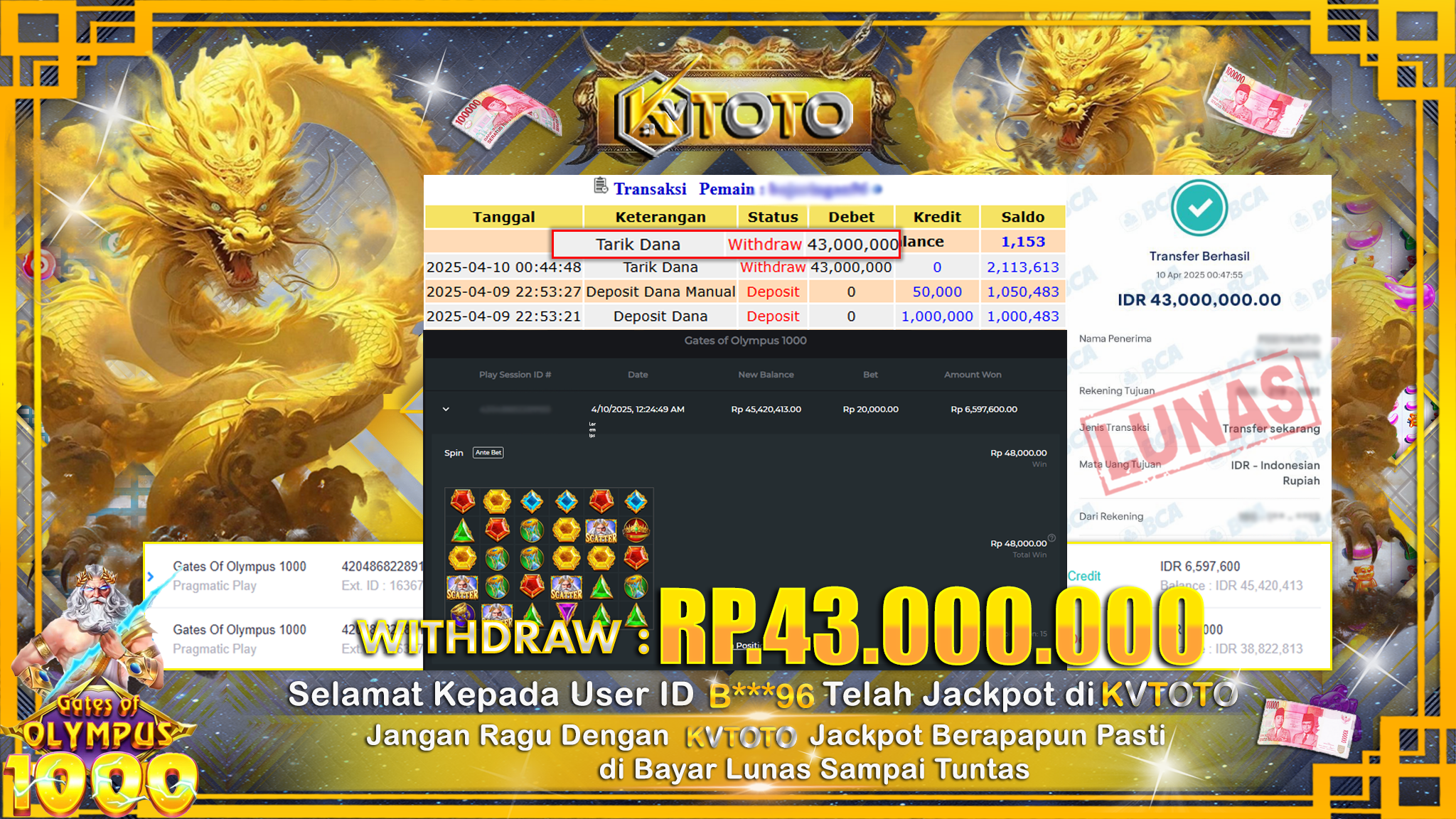 ✨ JACKPOT Di SLOT GATES OF OLYMPUS 1000✨