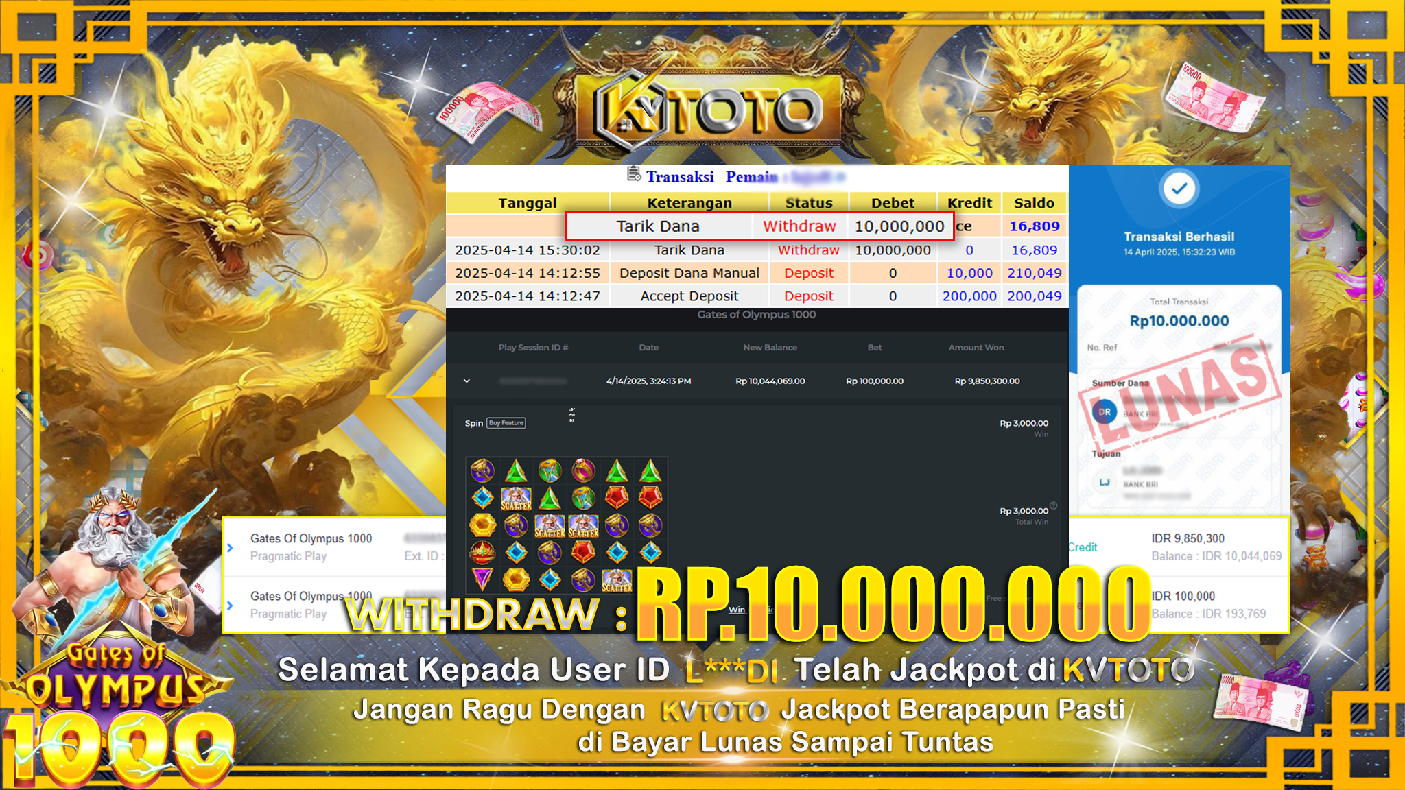 ✨ JACKPOT Di SLOT GATES OF OLYMPUS 1000 ✨