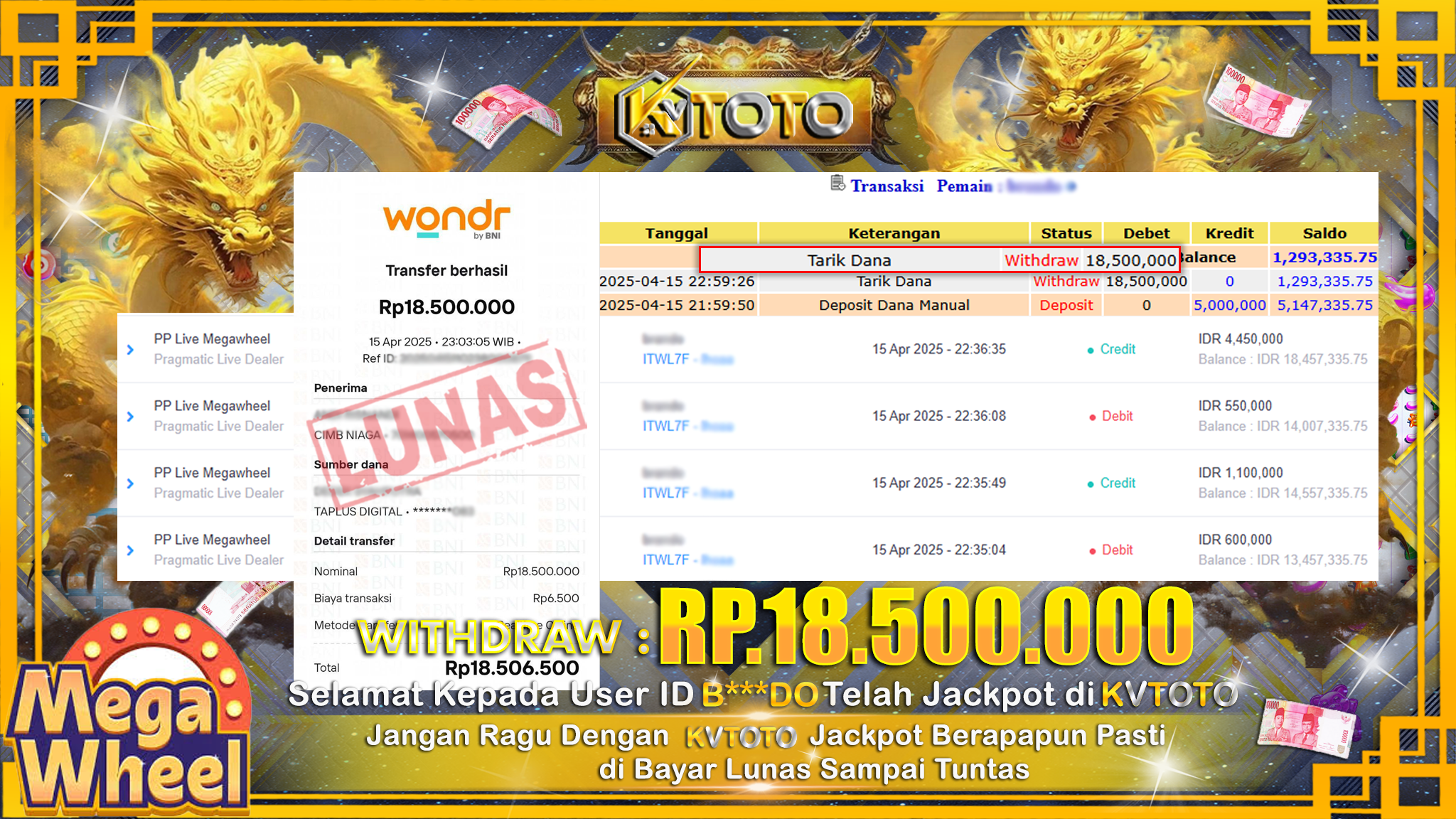 ✨ JACKPOT Di SLOT MEGA WHEEL  ✨