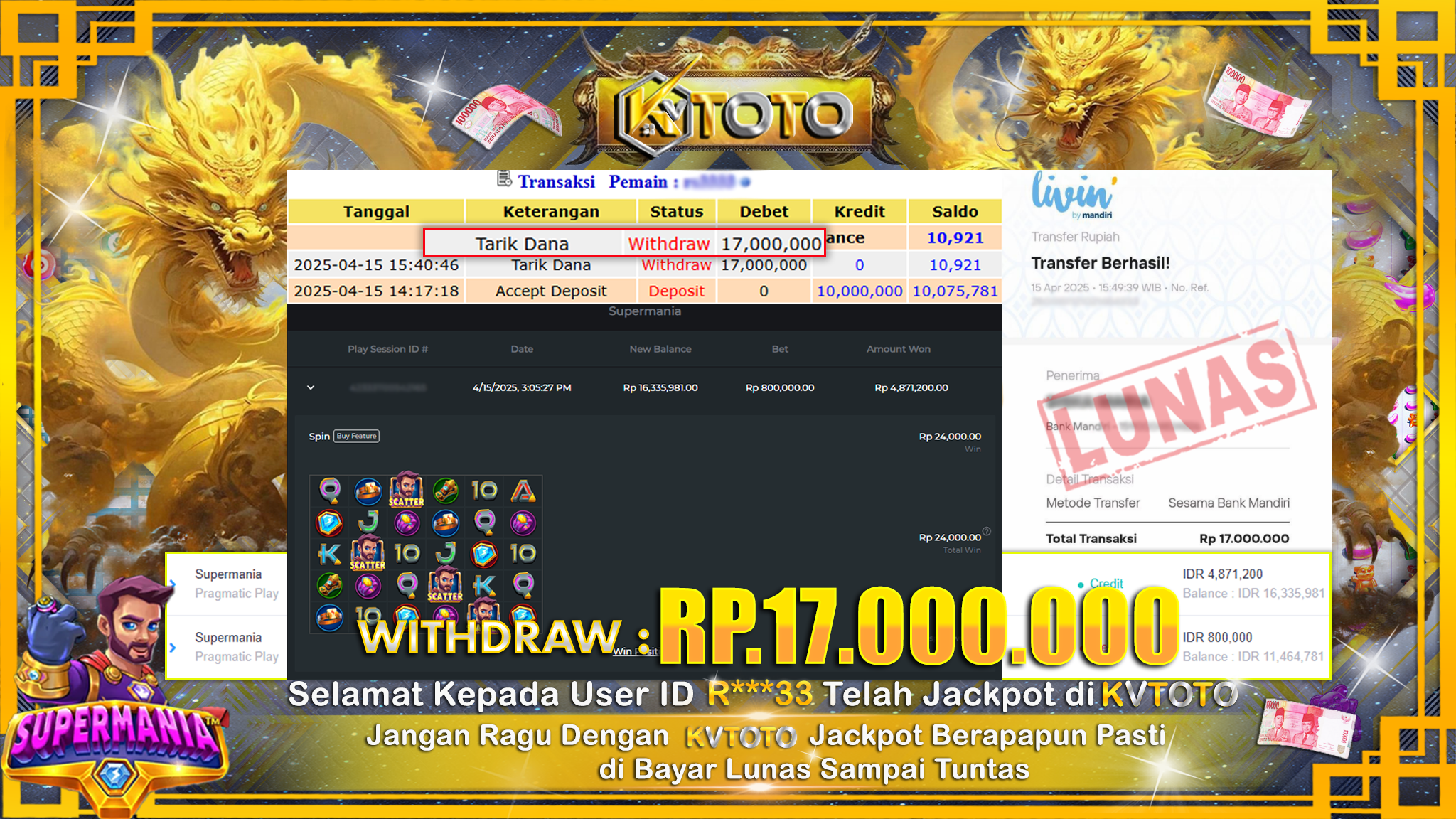 ✨ JACKPOT Di SLOT SUPERMANIA ✨