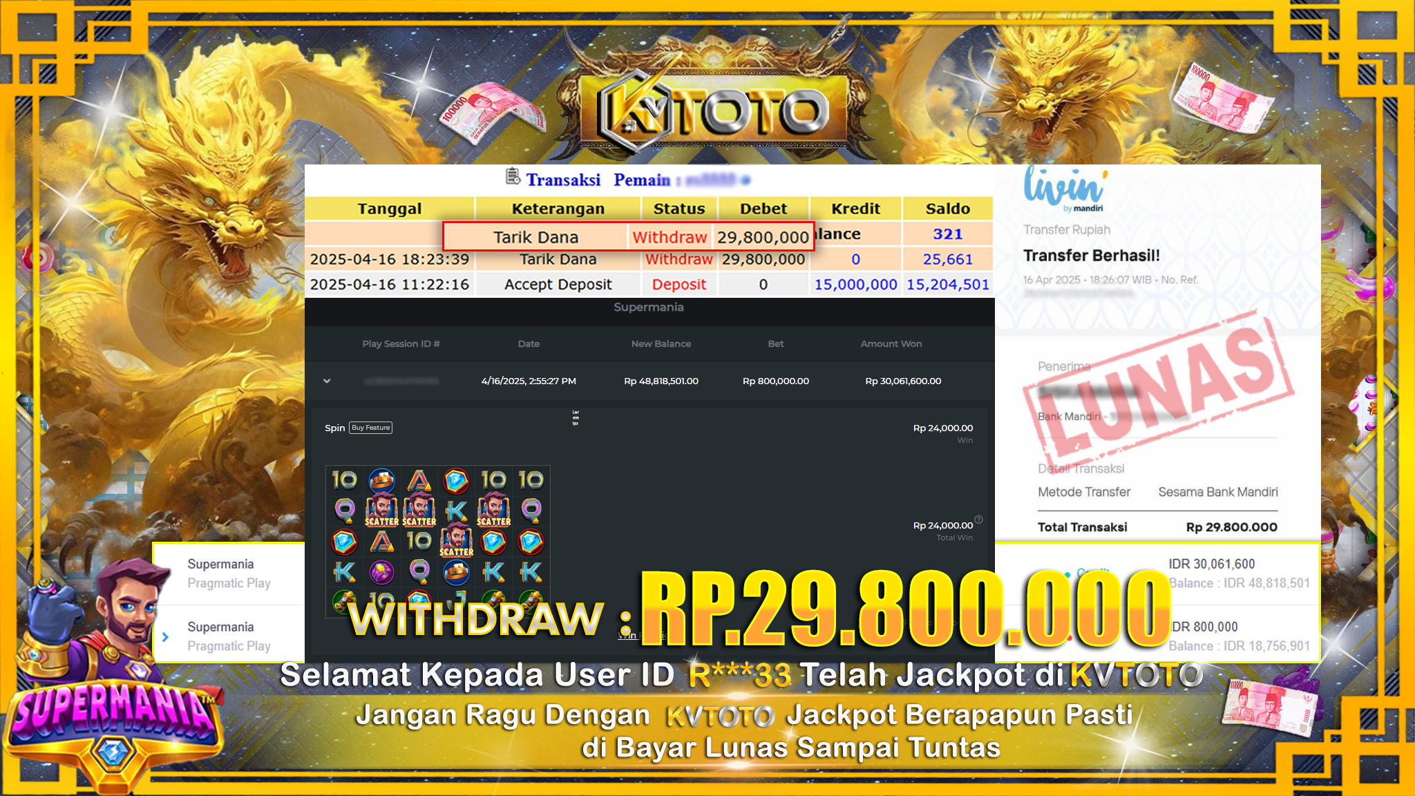 ✨ JACKPOT Di SLOT SUPERMANIA ✨