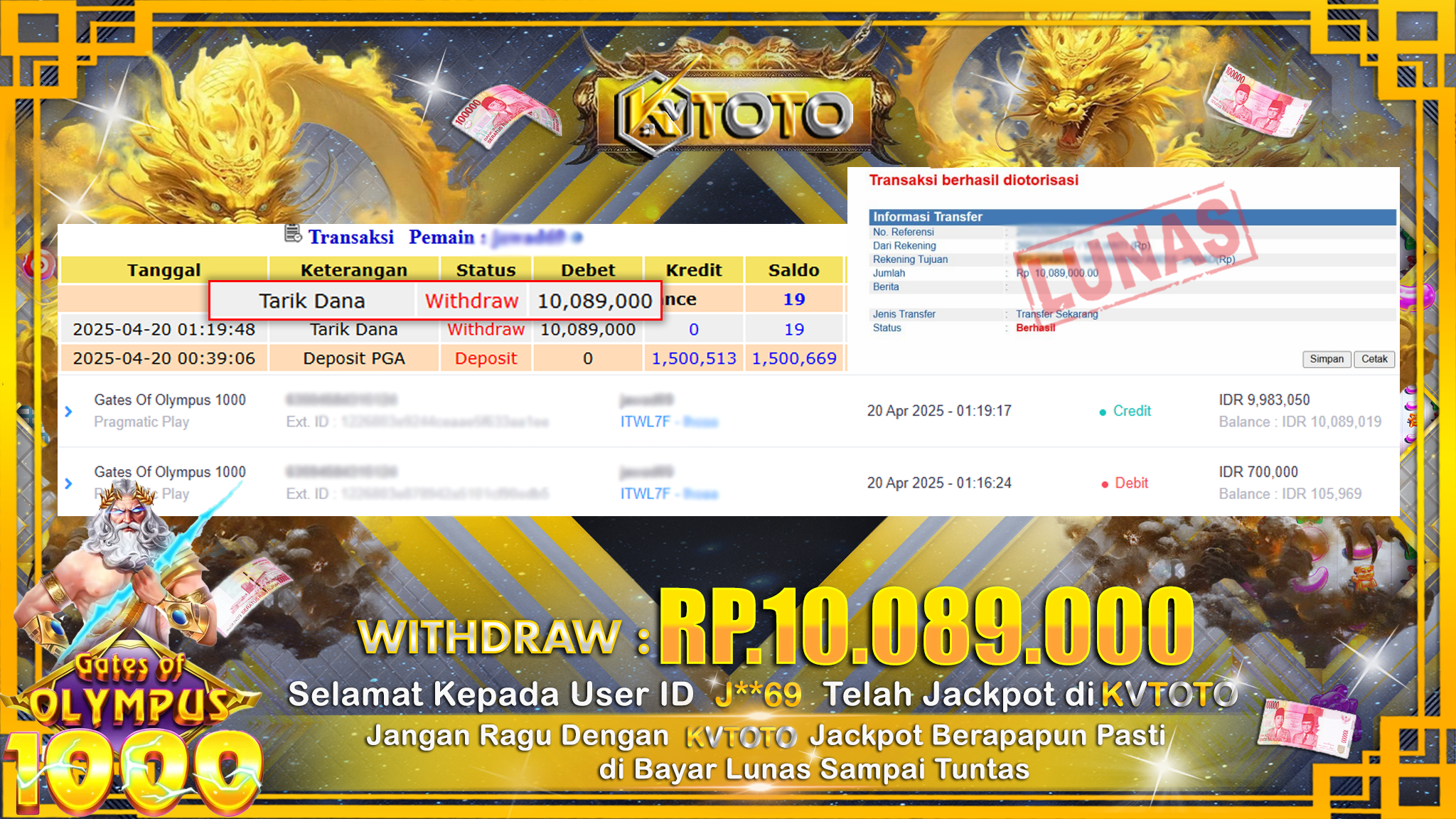 ✨ JACKPOT Di SLOT GATES OF OLYMPUS 1000 ✨
