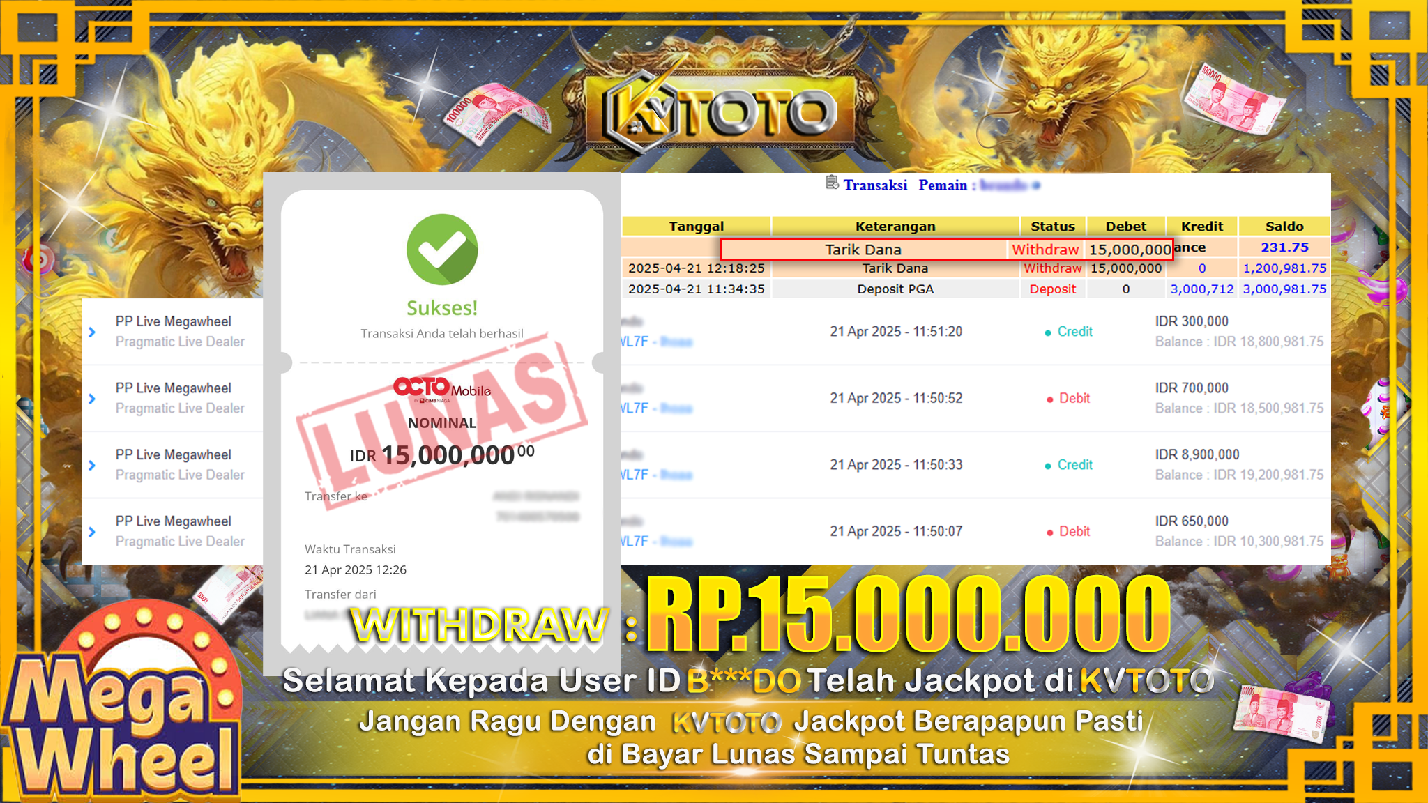 ✨ JACKPOT Di SLOT MEGA WHEEL  ✨