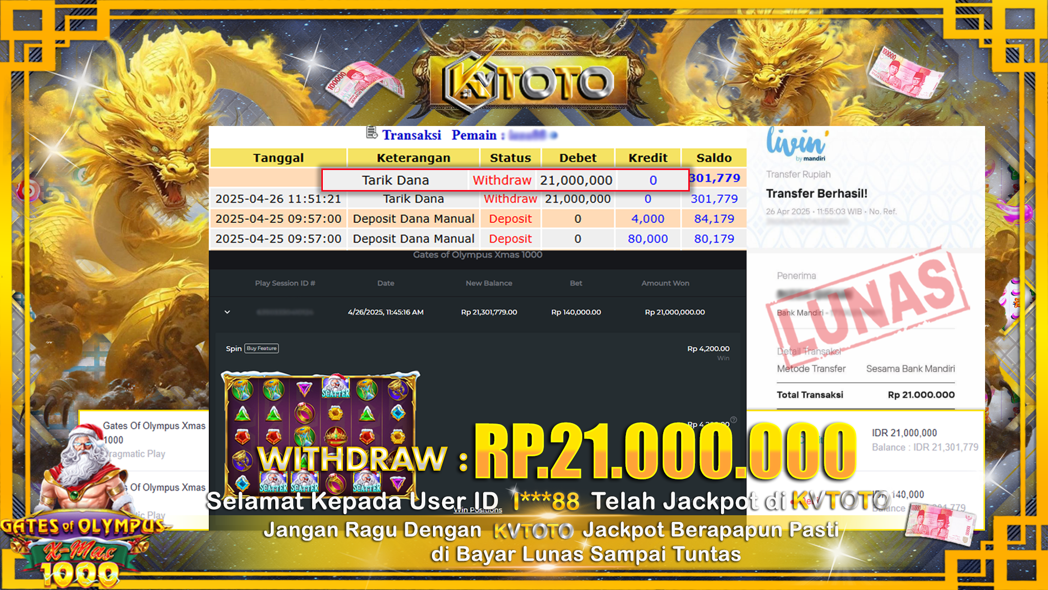 ✨ JACKPOT Di SLOT GATES OF OLYMPUS XMAS 1000✨