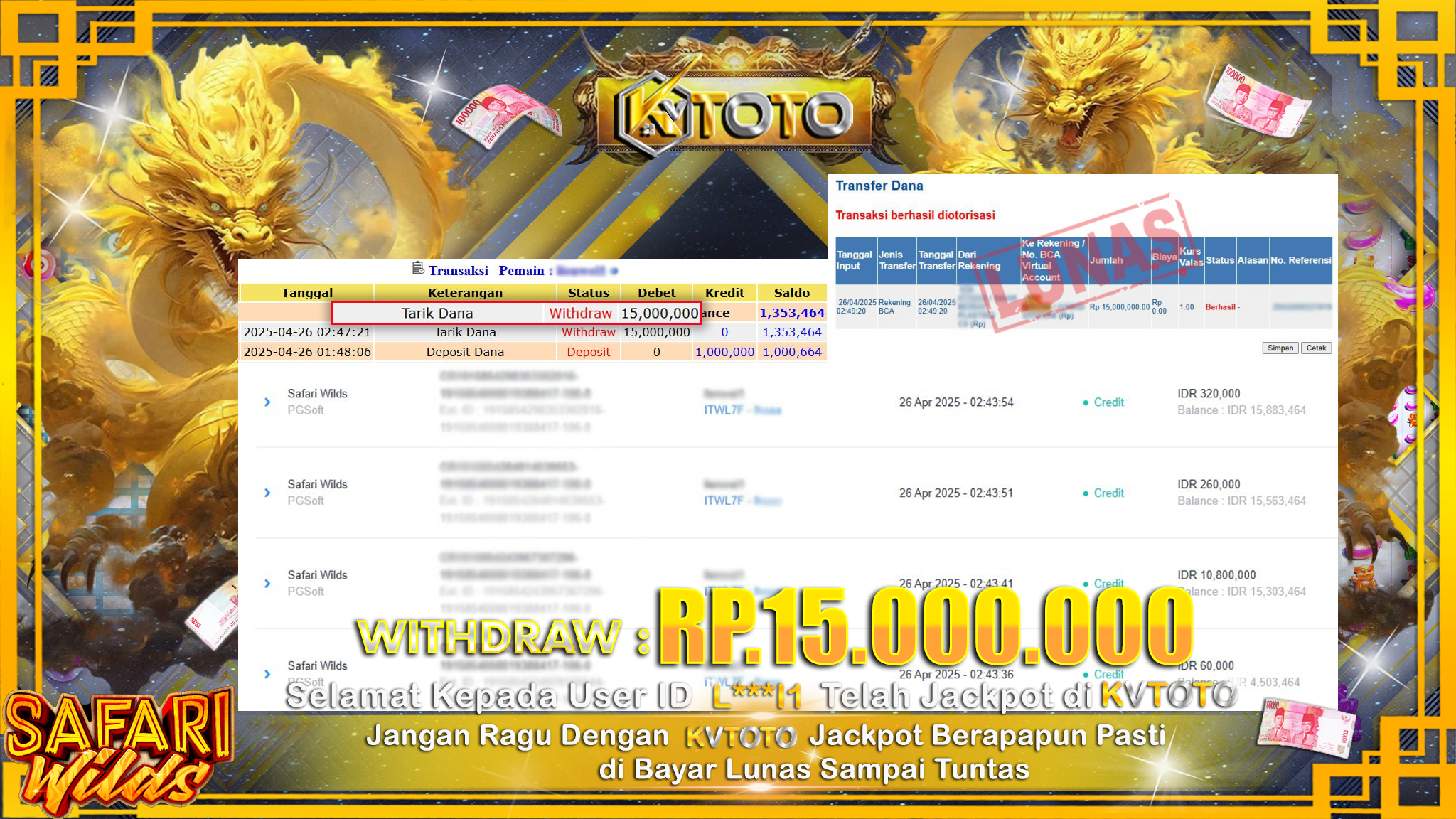 ✨ JACKPOT Di SLOT SAFARI WILDS ✨
