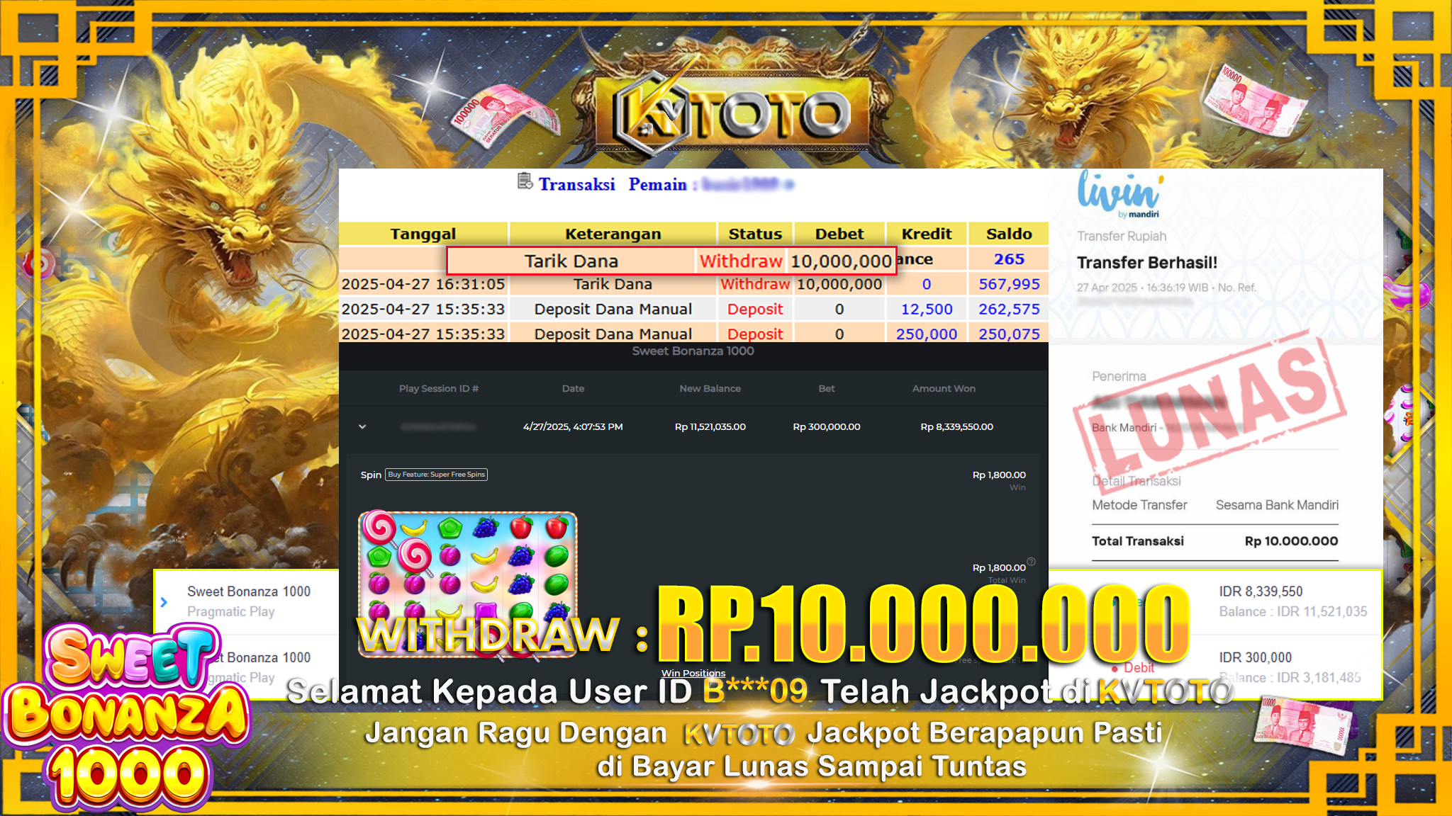 ✨ JACKPOT Di SLOT SWEET BONANZA 1000 ✨