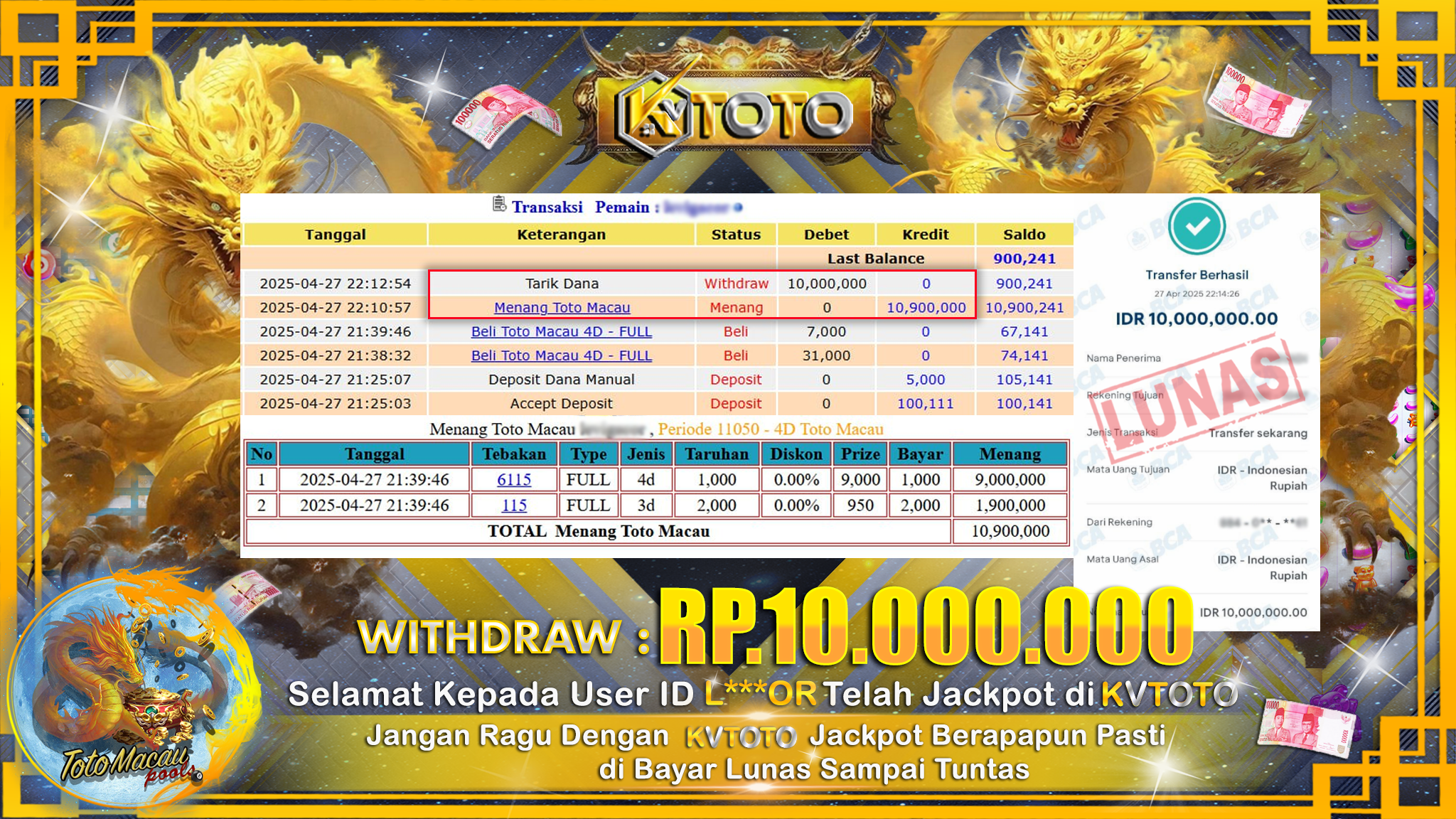 ✨ JACKPOT Di TOTO MACAU 4D ✨