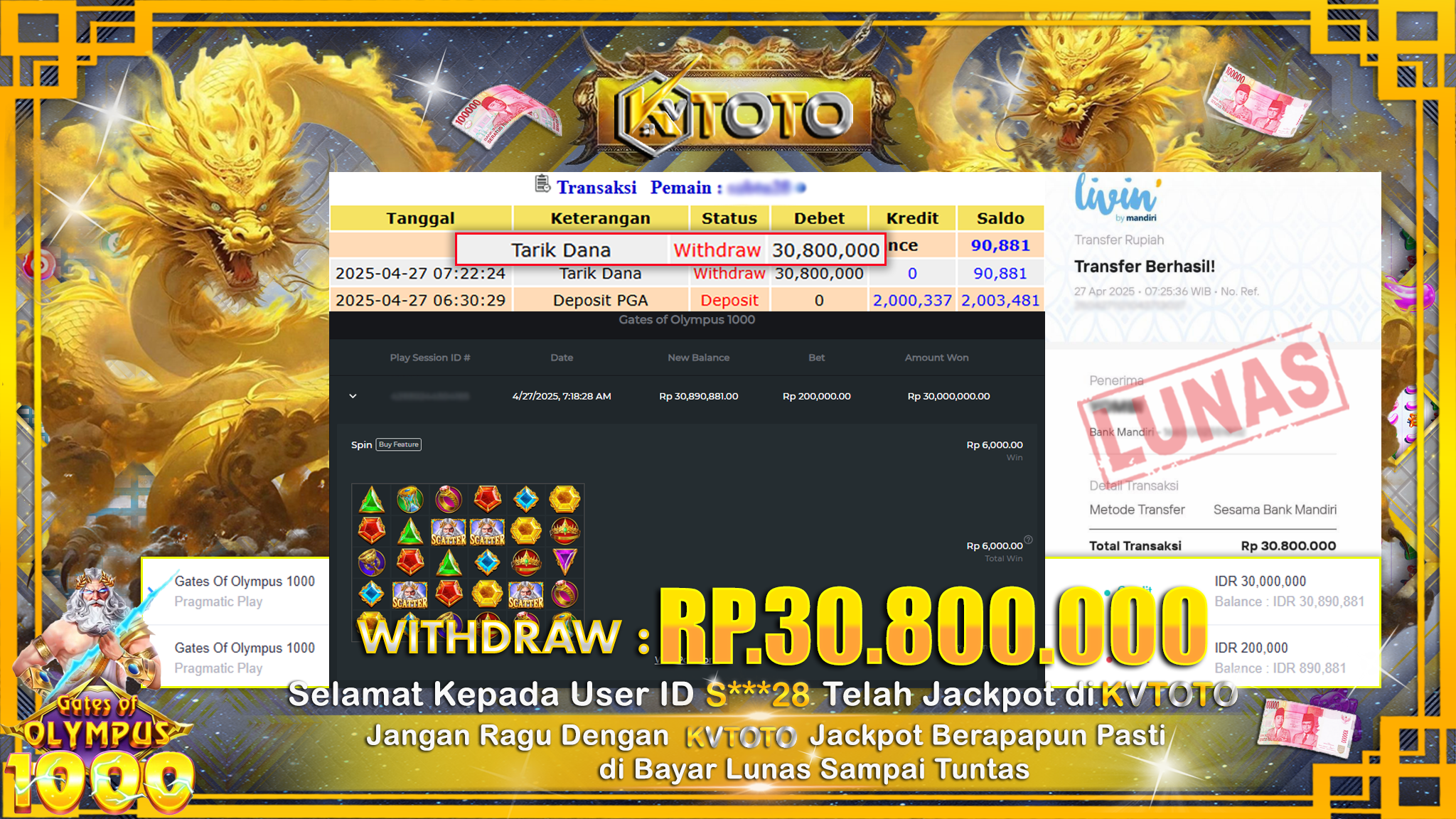 ✨ JACKPOT Di SLOT GATES OF OLYMPUS 1000 ✨