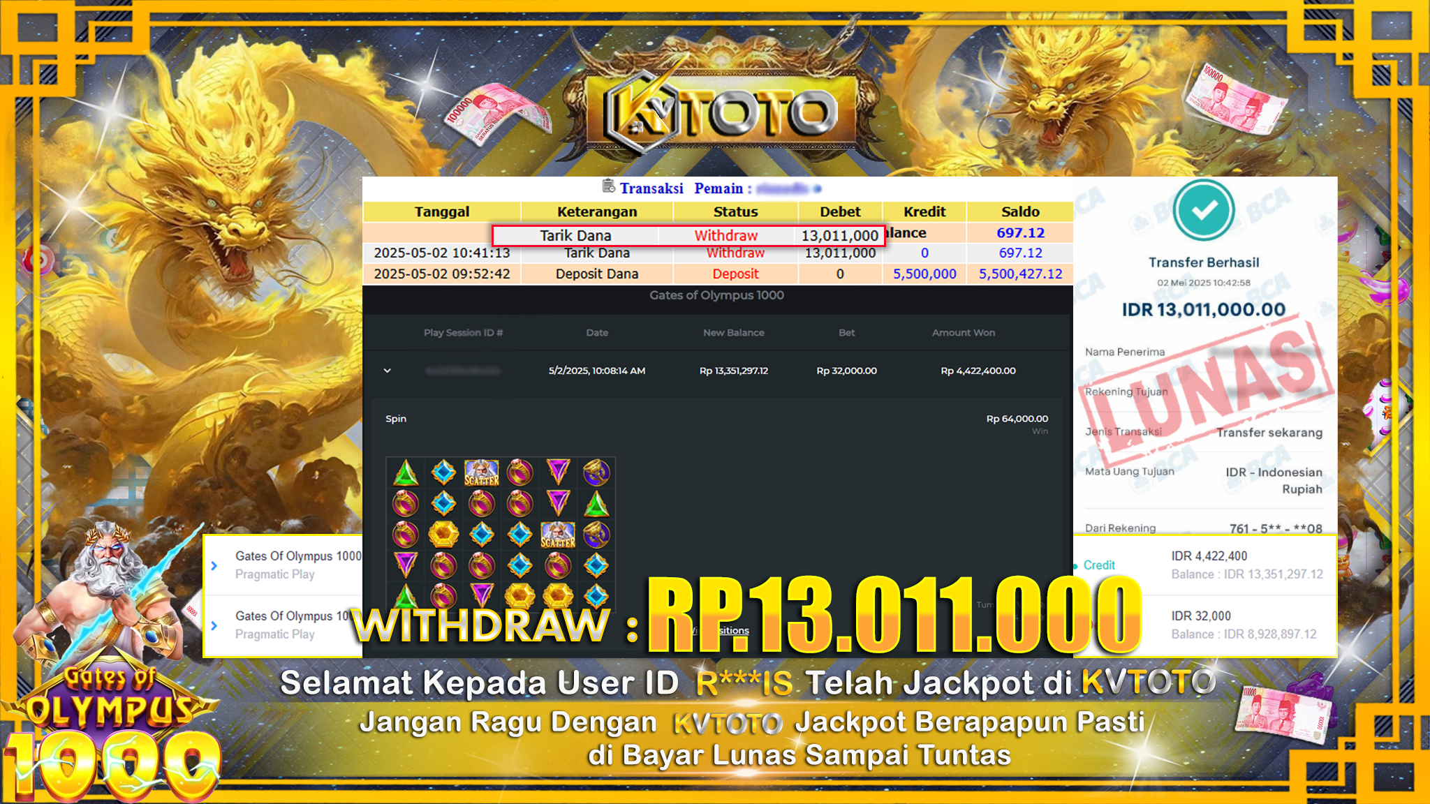 ✨ JACKPOT Di SLOT GATES OF OLYMPUS 1000 ✨