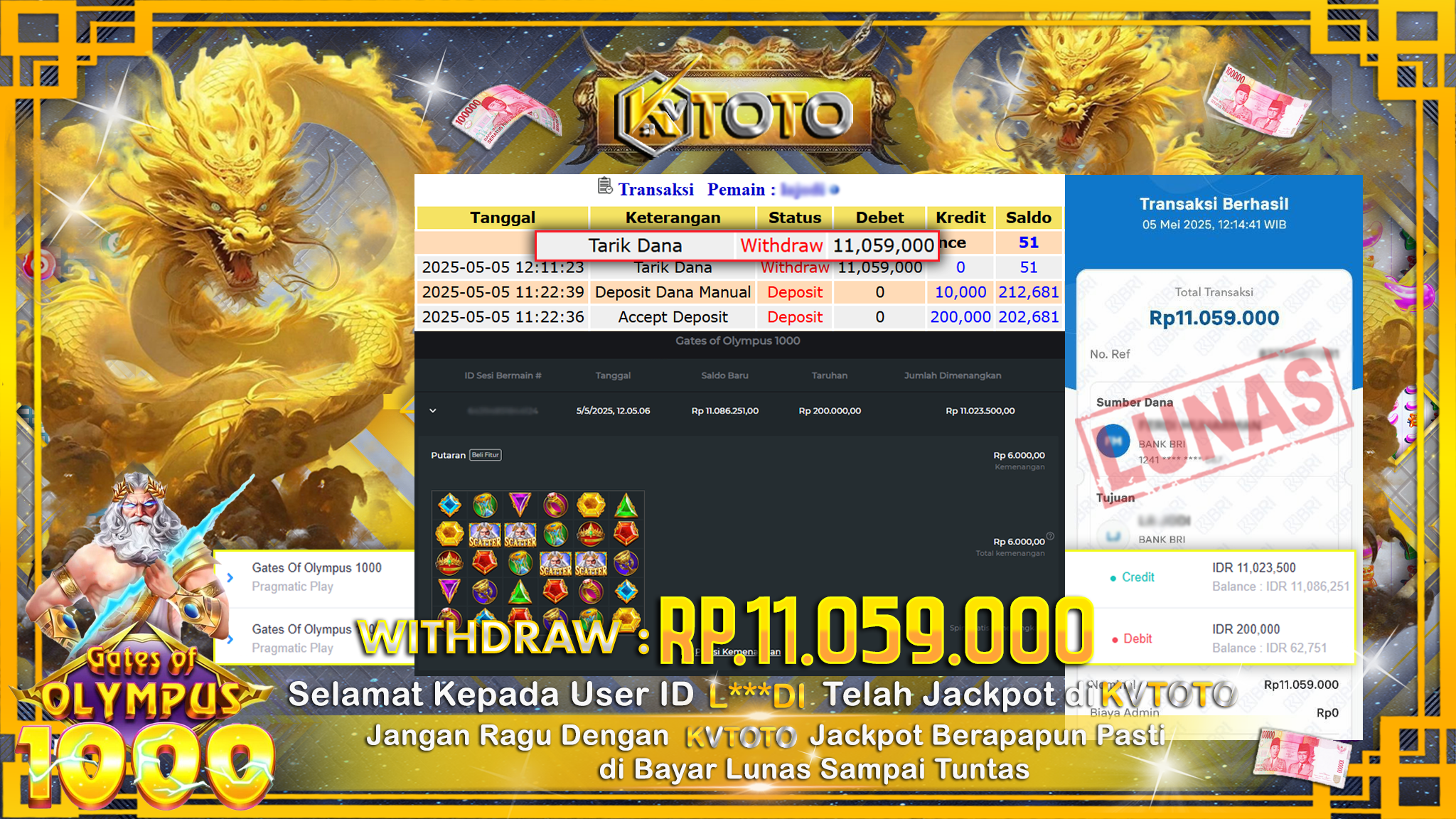 ✨ JACKPOT Di SLOT GATES OF OLYMPUS 1000 ✨
