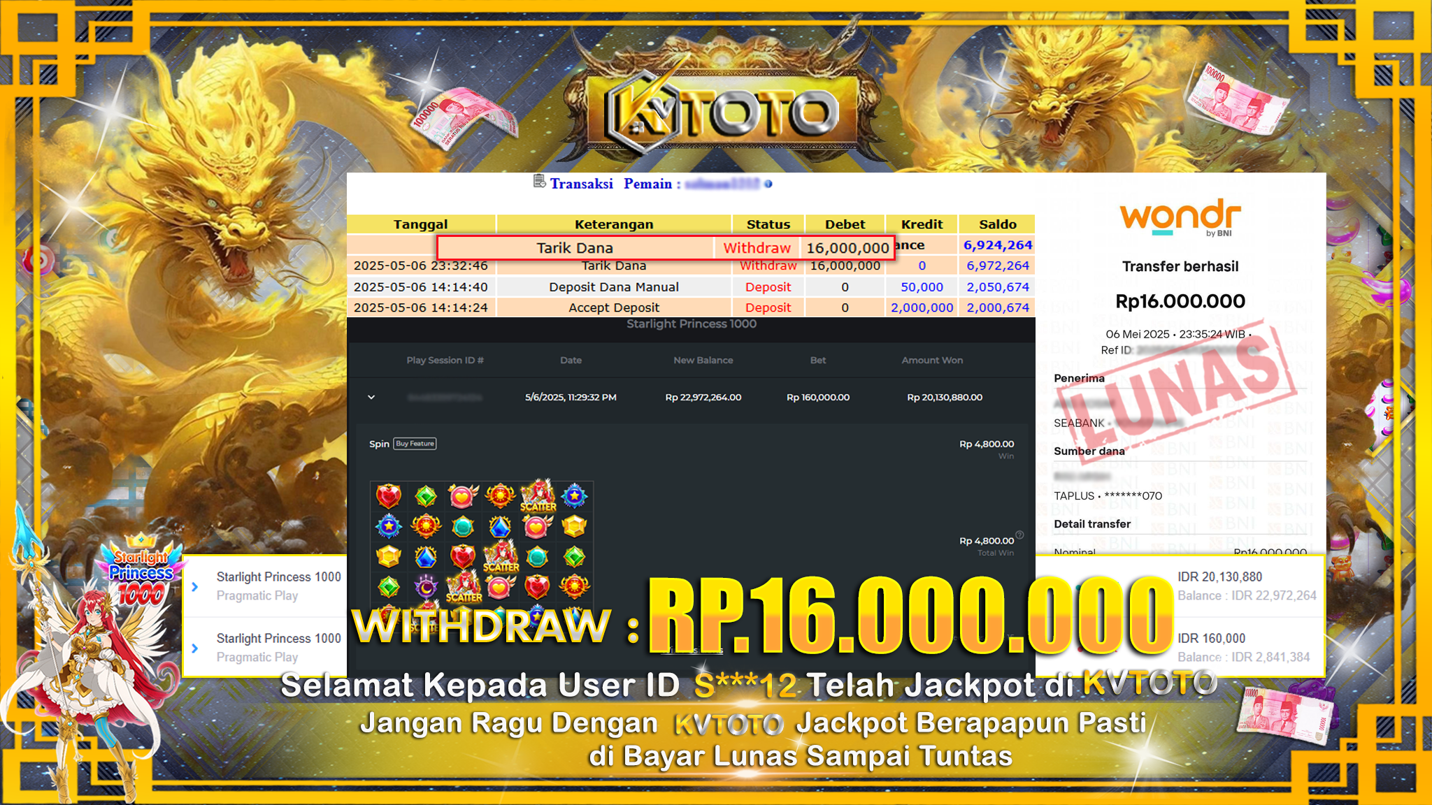 ✨ JACKPOT Di SLOT STARLIGHT PRINCESS 1000  ✨