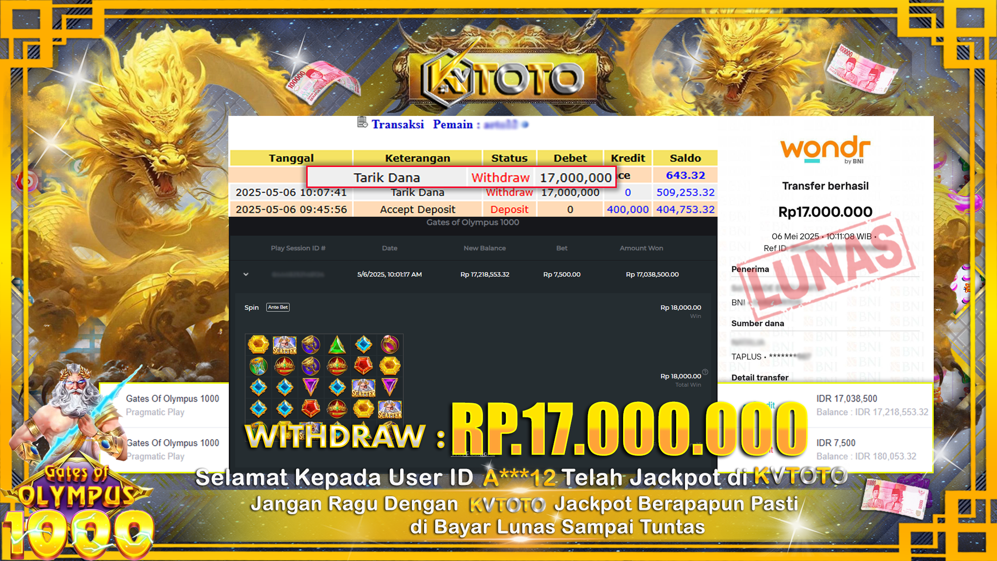 ✨ JACKPOT Di SLOT GATES OF OLYMPUS 1000 ✨