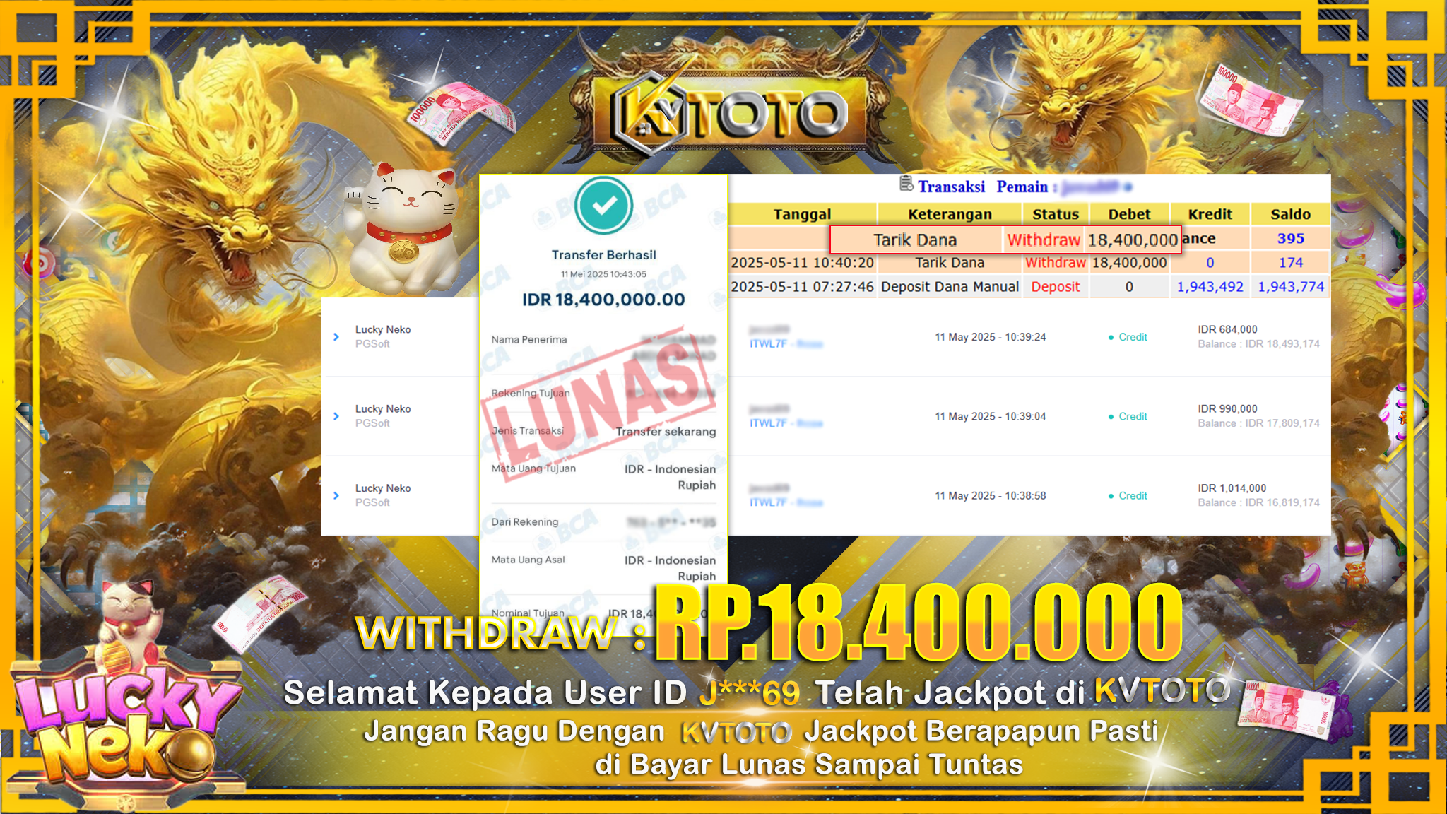 ✨ JACKPOT Di SLOT LUCKY NEKO✨