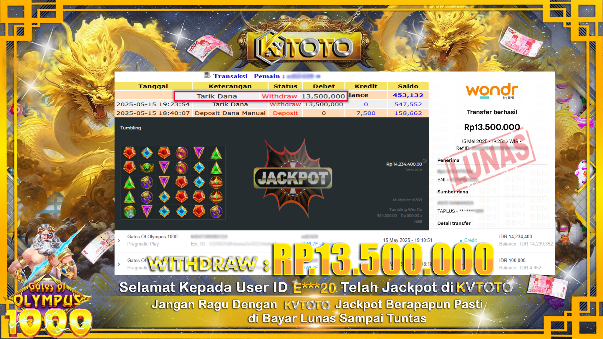 ✨ JACKPOT Di SLOT GATES OF OLYMPUS 1000 ✨