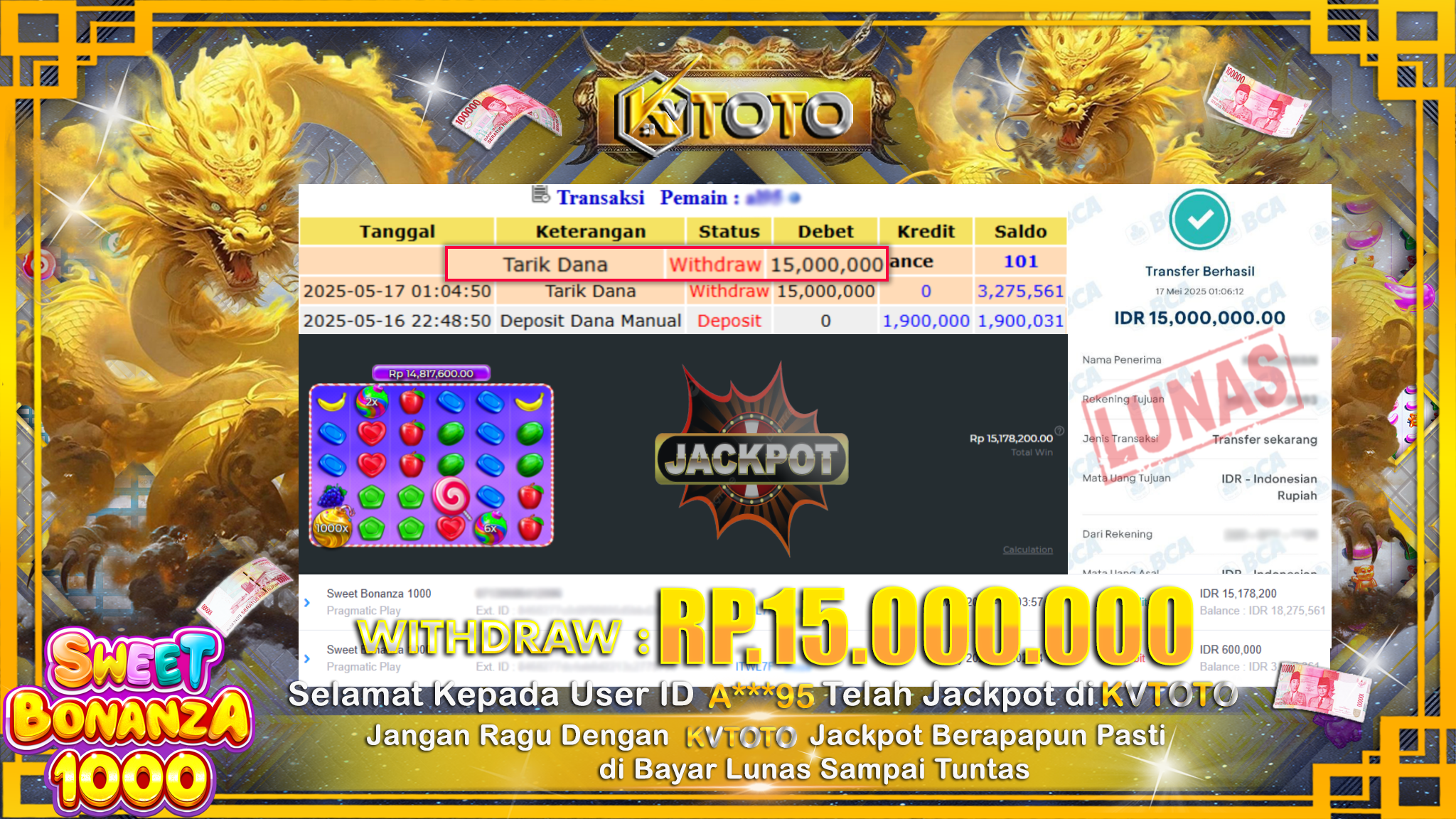 ✨ JACKPOT Di SLOT SWEET BONANZA 1000 ✨