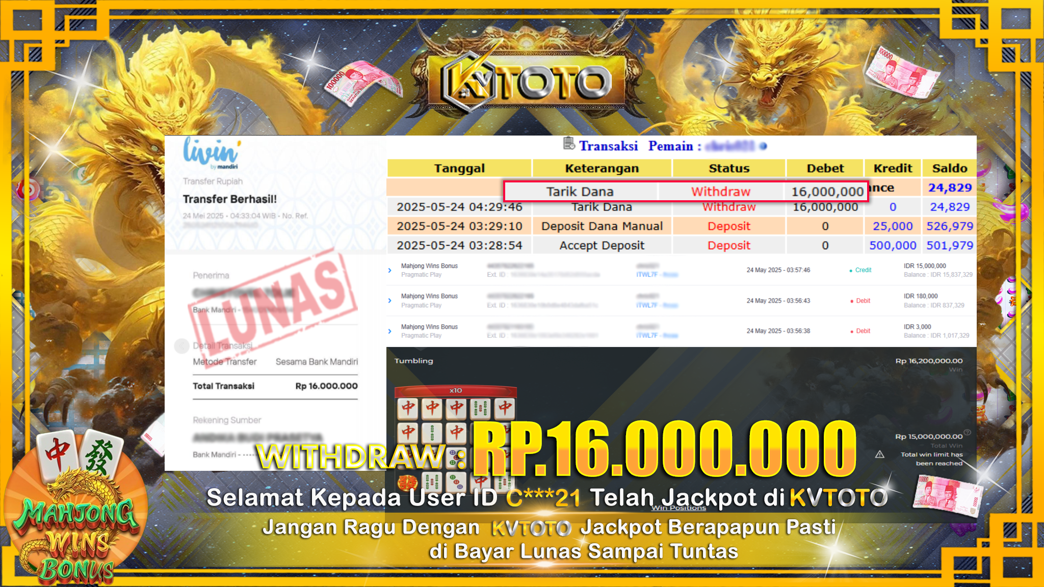 ✨ JACKPOT Di SLOT MAHJONG WINS BONUS ✨