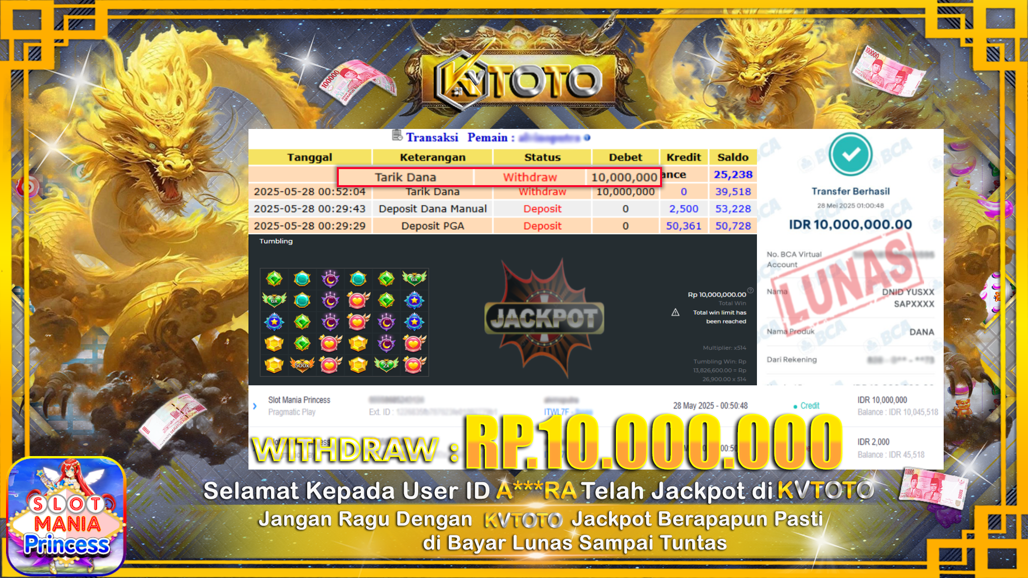 ✨ JACKPOT Di SLOT MANIA PRINCESS ✨